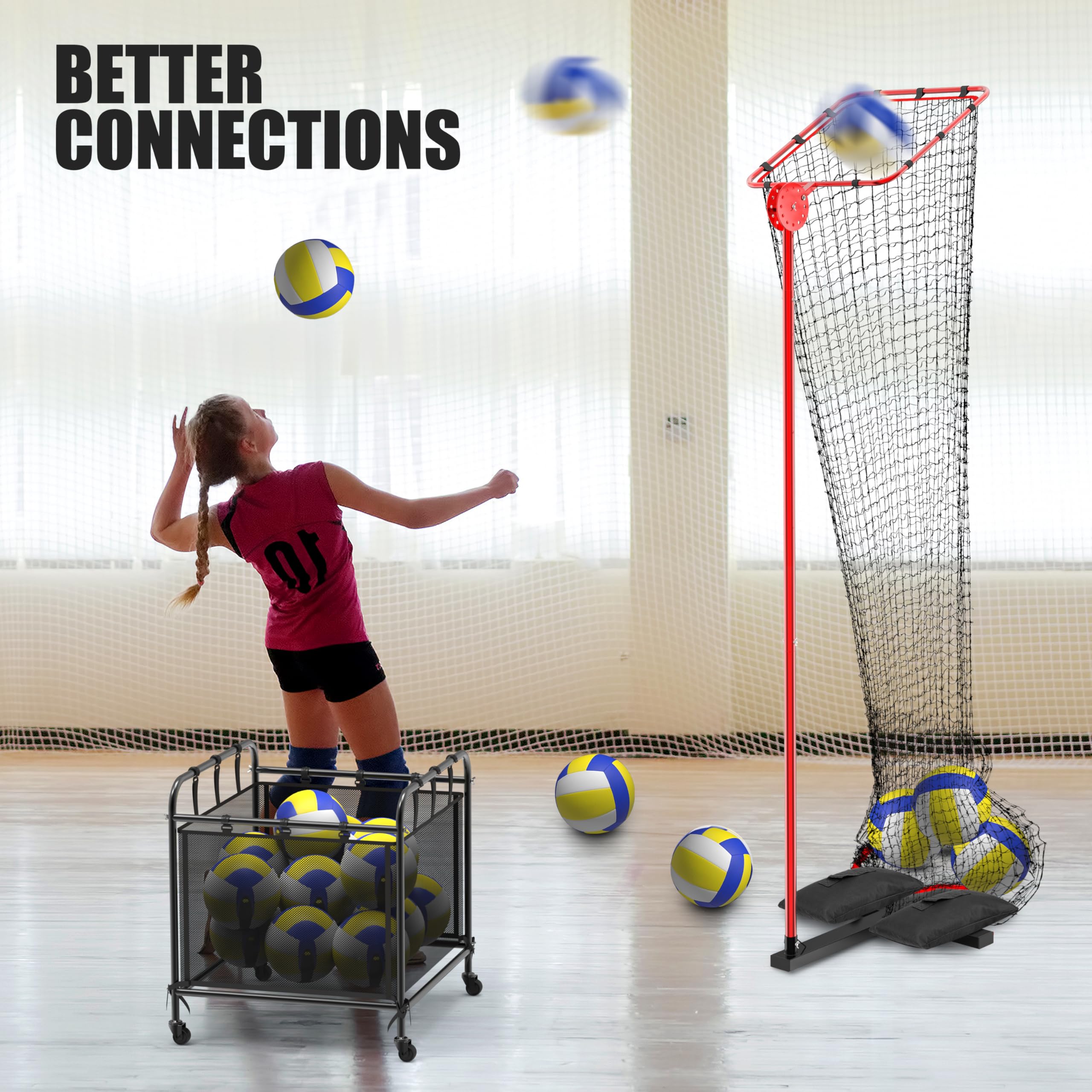 **Adjustable Volleyball Training Setter Net with Portable Cart & Wheels - 5 Height Options & 10 Angle Hoop - Perfect for Indoor & Outdoor Volleyball Practice, Team Drills & Solo Training**