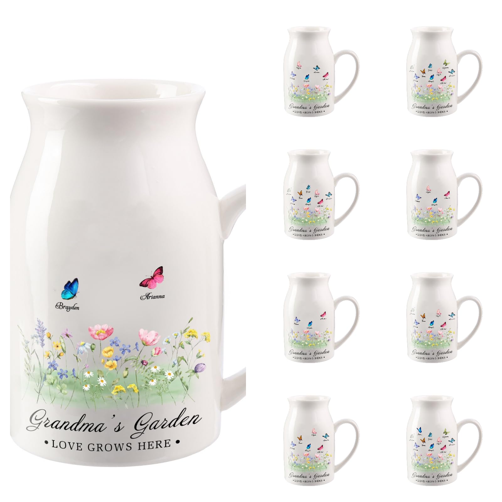 Personalized White Ceramic Vase with 2-10 Names - Flower Vase Gift for Mom & Grandma - Mother's Day, Birthday, Christmas Present - Modern Small Decorative Vase for Tulips & Flowers (Style 1) - Perfect for Home Decor, Wedding Centerpieces, and Thoughtful Gift Giving
