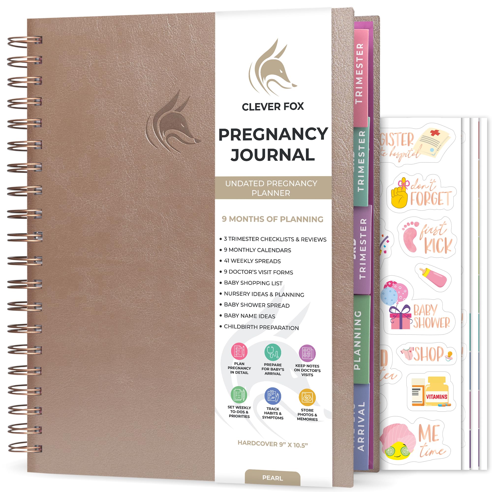 Clever Fox Pregnancy Journal & Memory Book - Pregnancy Planner & Notebook for Expecting Moms, Baby Keepsake & First Time Mom Gift (Pearl, 9