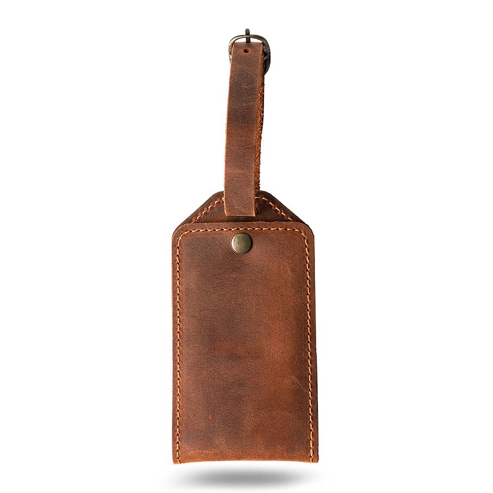 Premium PEGAI 100% Soft Touch Genuine Leather Luggage ID Tag - Secure Snap Closure, Easy Attachment for Suitcases, Backpacks & Handbags - Handmade Rustic Travel Accessory (Mahogany Brown) - Perfect for Air Travel, Business Trips & Vacation Identification