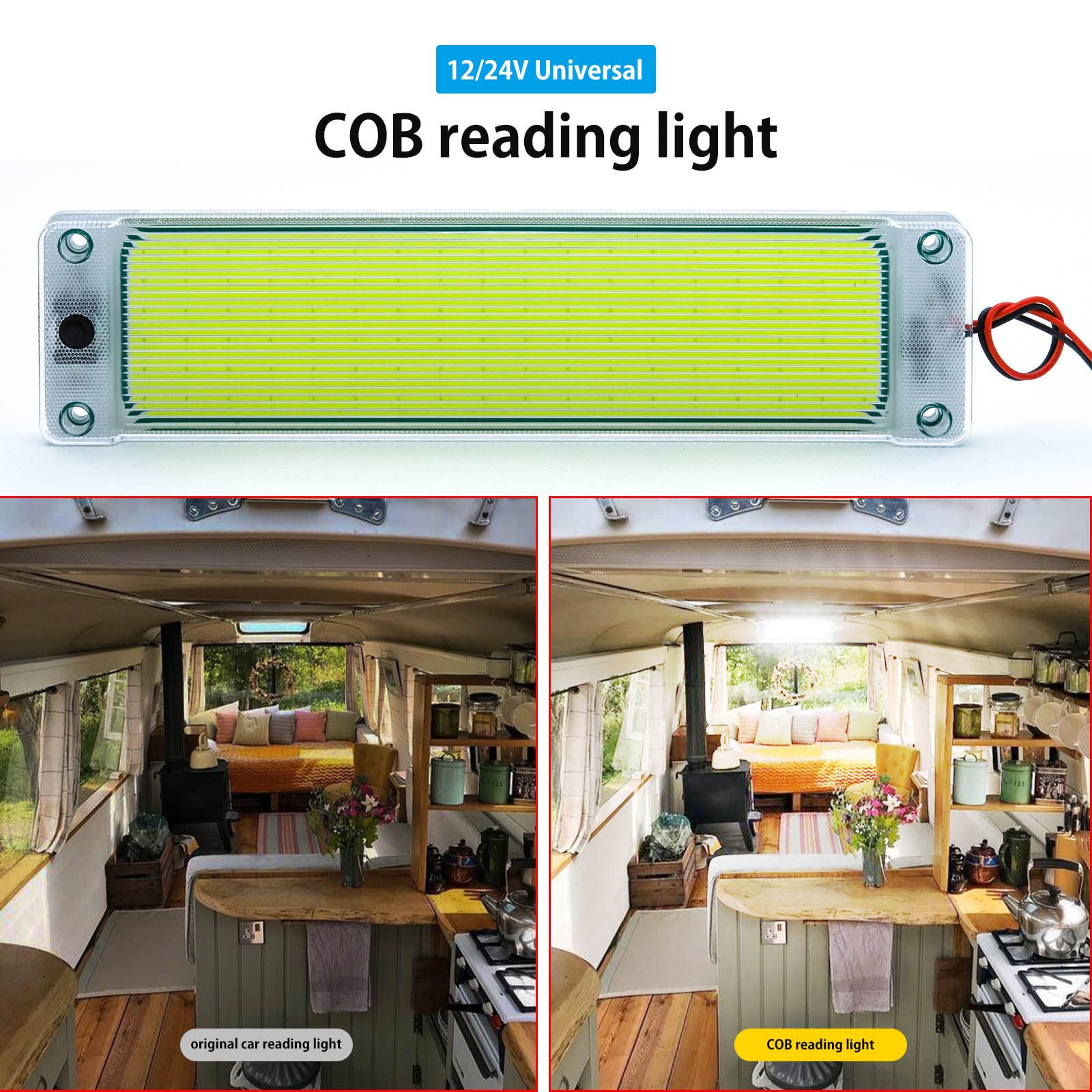 2PCS LED Interior Light Bar - 108 LED Universal Car Ceiling Roof Lights with On/Off Switch - White COB Lighting for Van, Truck, RV, Camper & Boat - Perfect for Night Driving & Interior Illumination