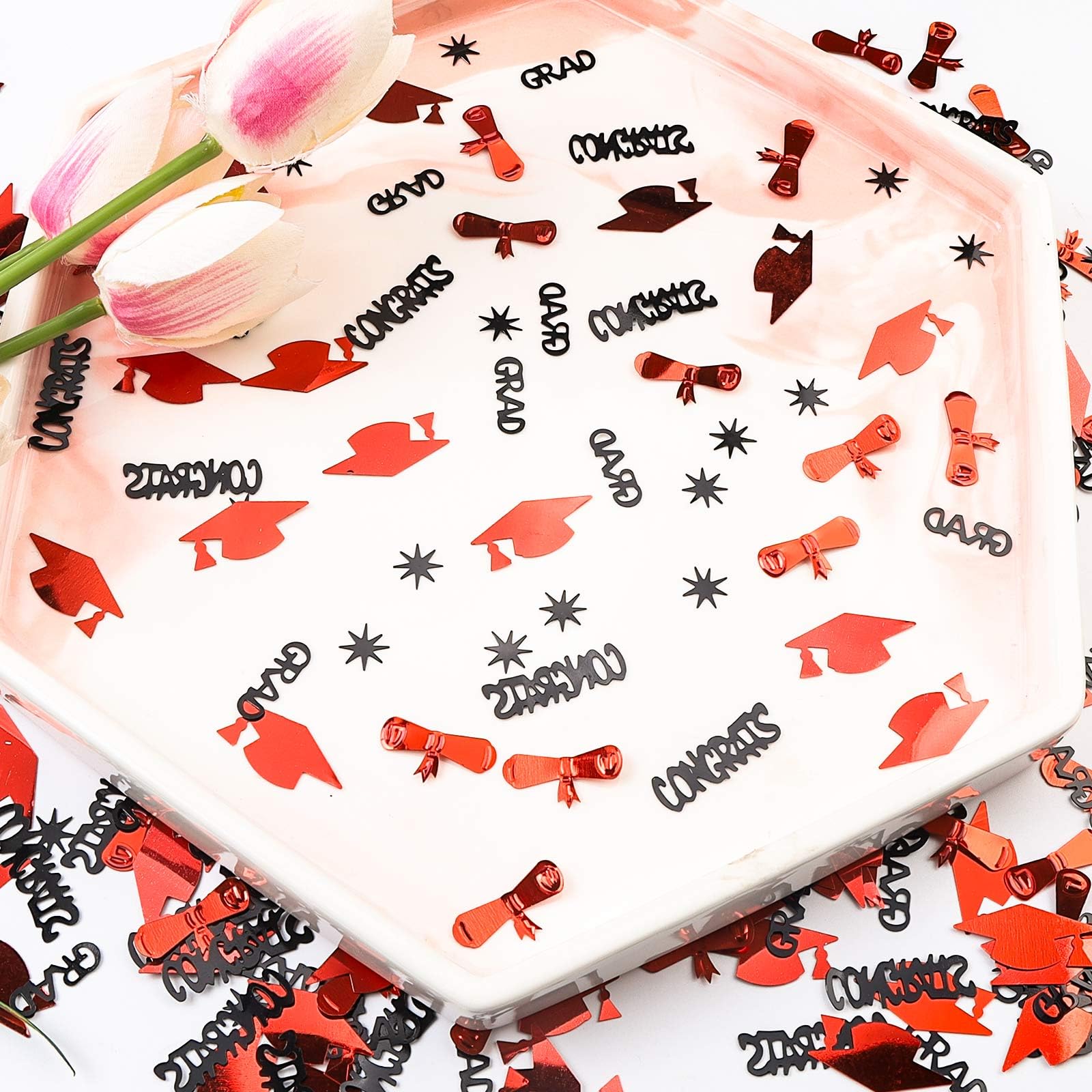2025 Graduation Confetti - 1000 Pcs Red & Black Class of 2025 Table Decorations for Graduation Party Supplies | Perfect for Graduation Centerpieces, Photo Backdrops & Celebration Decor