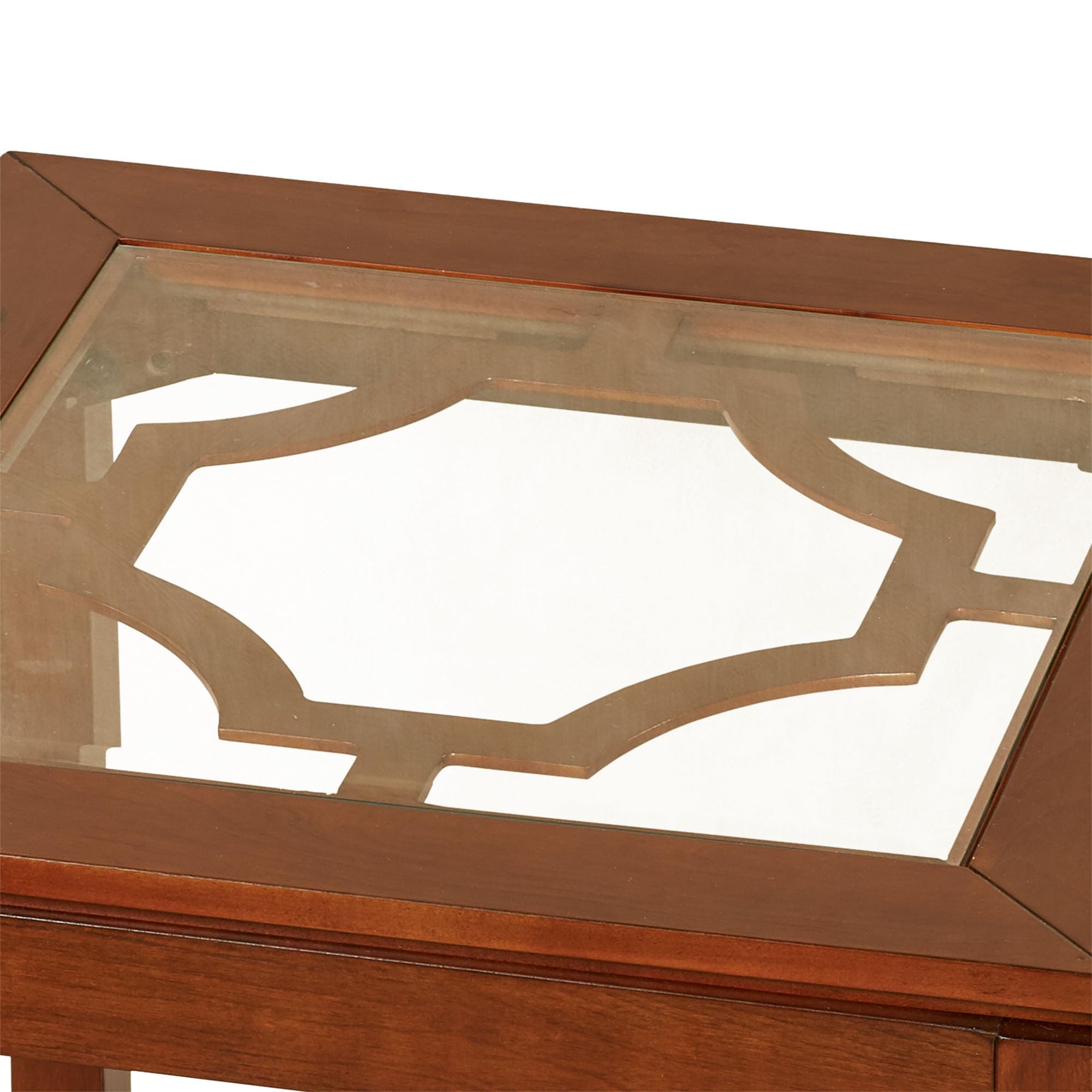 Touch of Class Calderon Wooden Side Table with Glass Top - Natural Cherry Finish - Accent Table for Bedroom, Living Room, Office, Man Cave, Hallway, Entryway - Perfect for Coffee Table, Nightstand, or Decorative Display