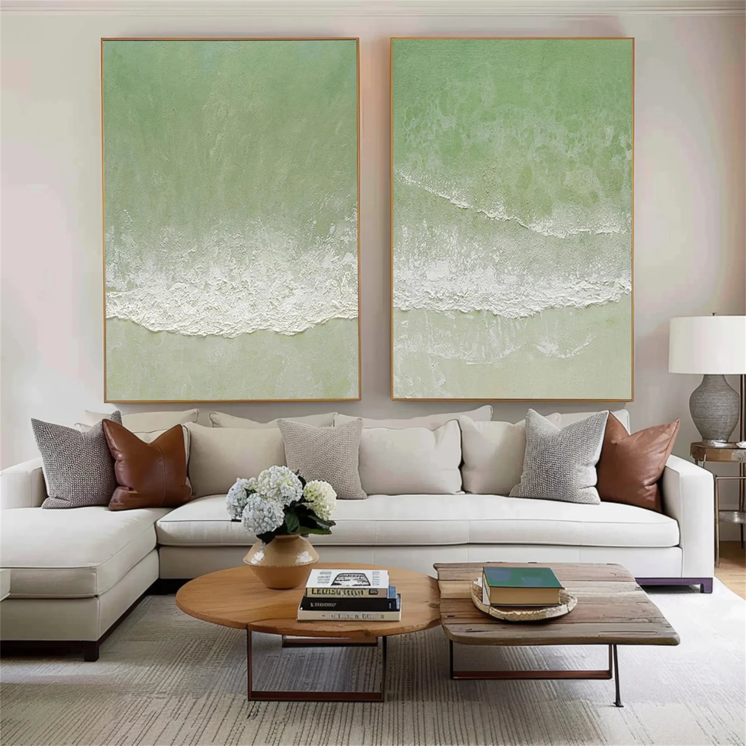 Abstract Blue & Green Wall Art Set of 2 - Modern Canvas Paintings for Living Room, Bedroom & Office Decor #BG048