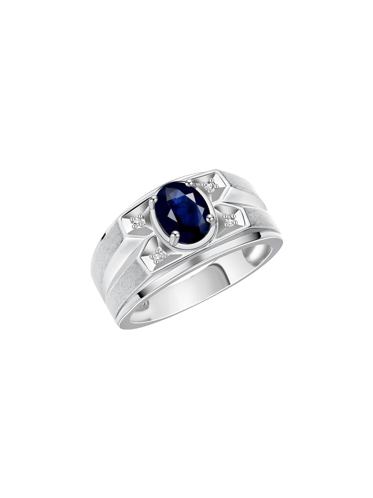 RYLOS Men's Sterling Silver 8X6MM Oval Gemstone & Diamond Ring - Classic Designer Birthstone Jewelry for Men, Size 8-13 | Wedding, Anniversary, Gift & Everyday Wear