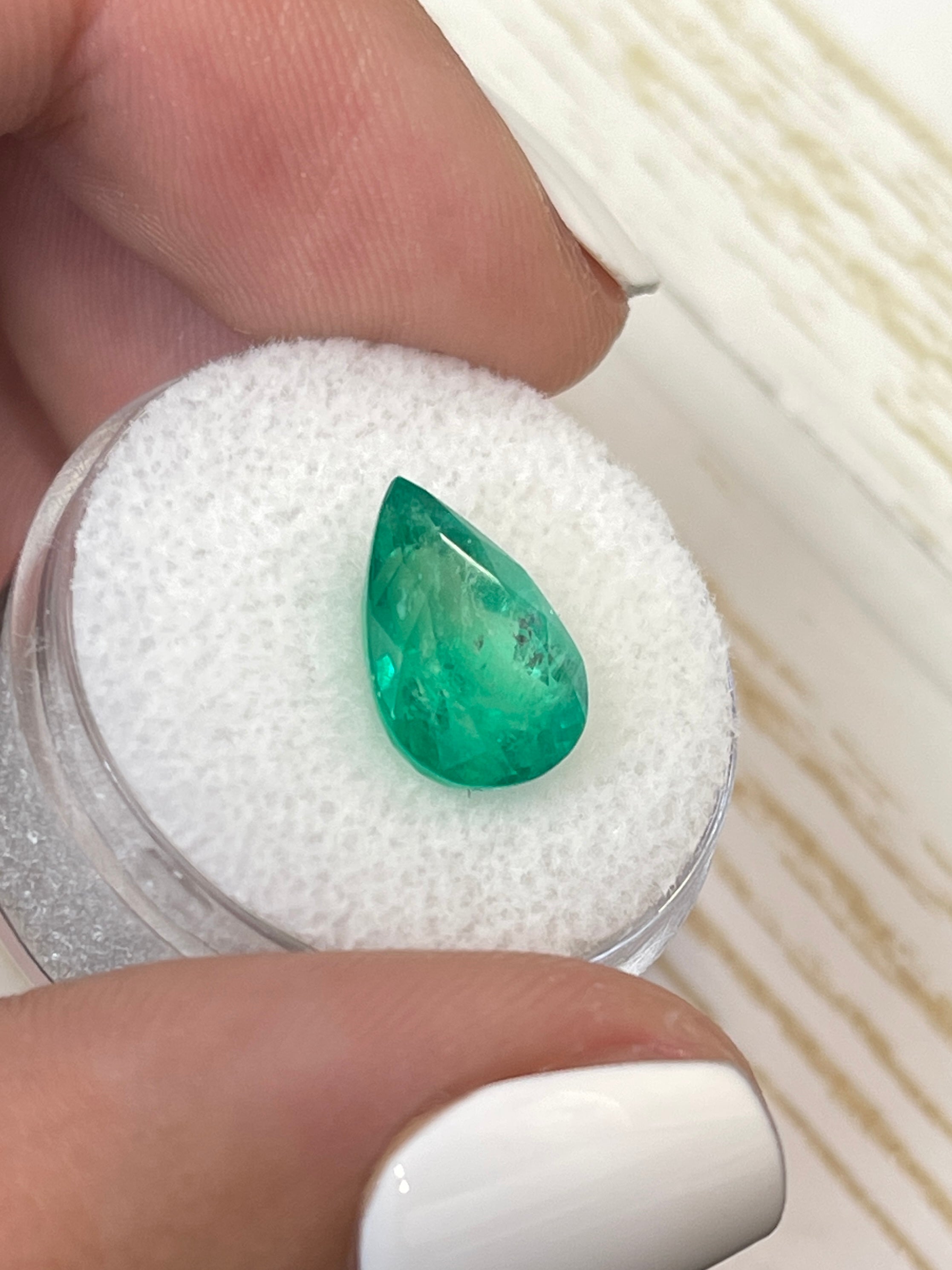 4.0 Carat 13x9mm Yellowish Green Natural Loose Colombian Emerald Pear Cut Gemstone for Jewelry Making, Engagement Rings & Fine Collections