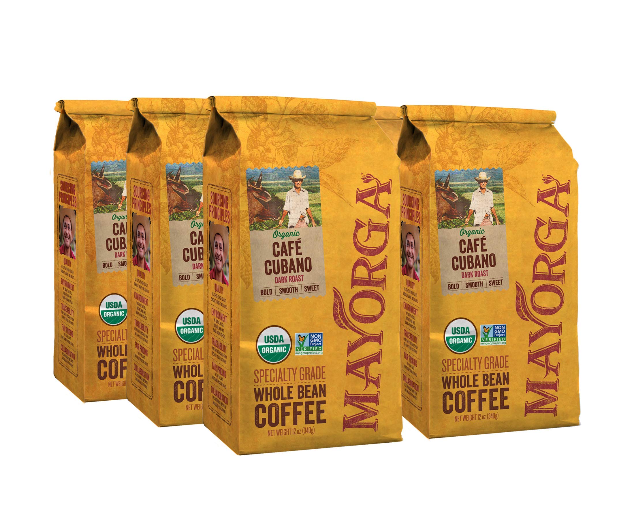 Mayorga Organics Café Cubano Dark Roast Whole Bean Coffee, 12 oz (Pack of 6) - 100% USDA Organic Certified - Perfect for Home Brewing, Office Use & Gifts