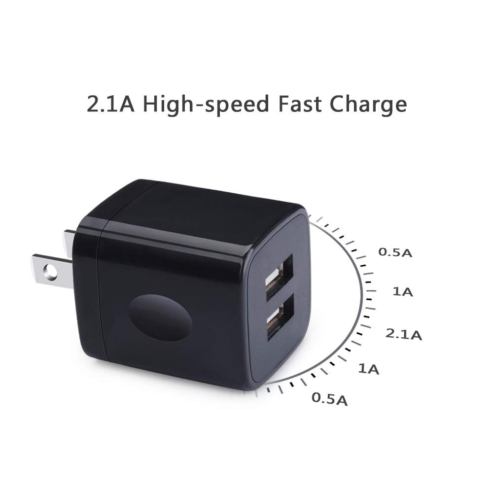 5-Pack 2.1A Dual Port USB Wall Charger - Fast Charging Cube Power Adapter for iPhone 15/14/13/12/11/XS/XR/X, iPad, Samsung Galaxy S24/S23/S22/S21/S20/A54/A14/A15/A25 & Google Pixel 8/7/6 Pro/7a/6a | Home, Office & Travel Charging Solution