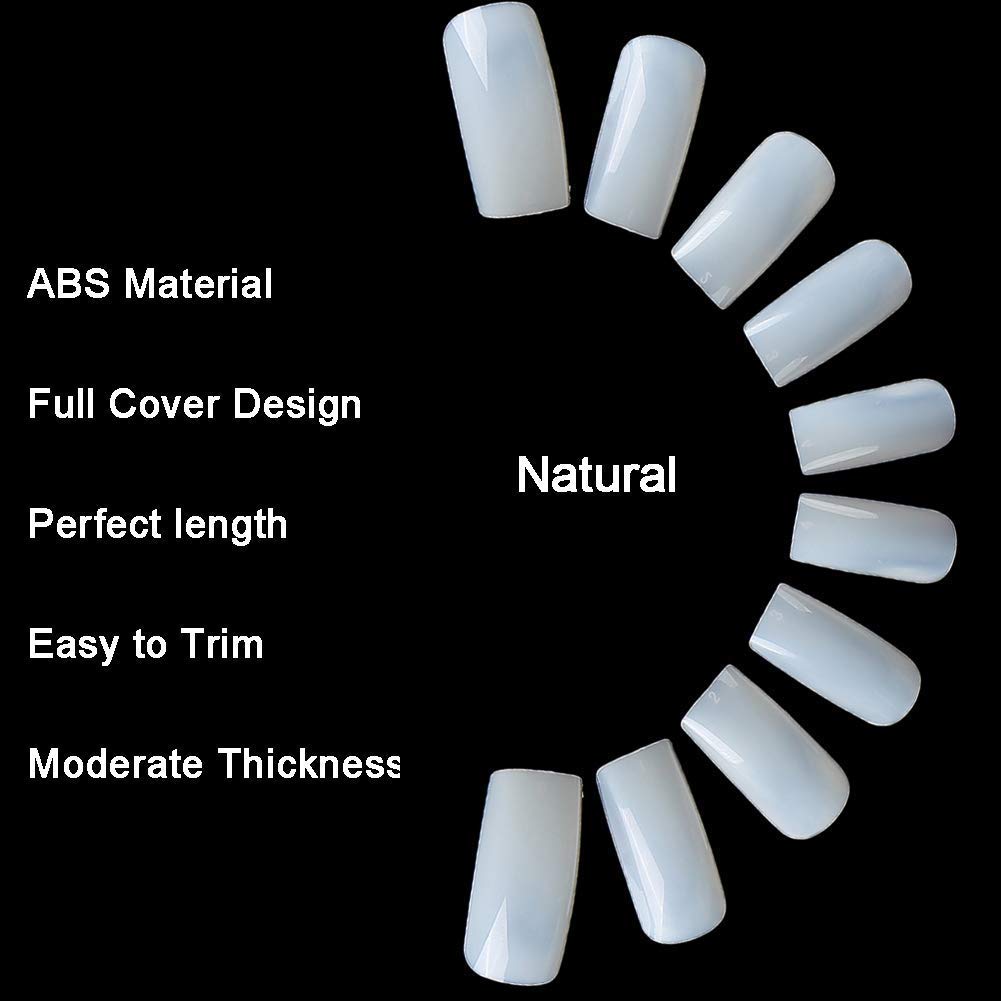 HUDANAILS 200Pcs Acrylic White Fake Nails Set with Reusable Glue - Long Lasting Artificial Nails for Salon Quality Manicure at Home, Perfect for Parties, Weddings & Special Occasions