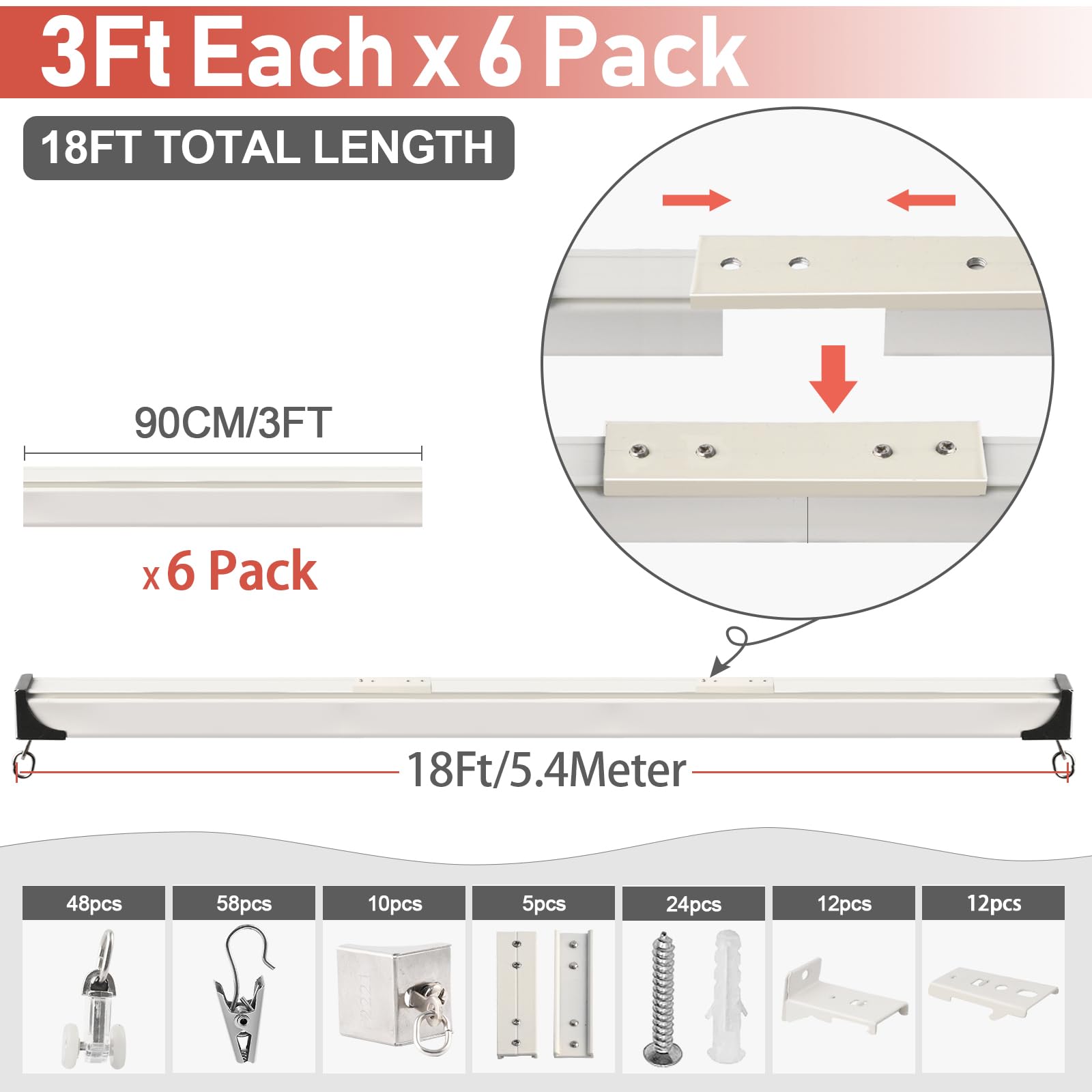 KOLAKO Flexible Curtain Track 3Ft-18Ft - Heavy Duty Aluminum Room Divider for Wall & Ceiling Mount - Perfect for Home, Office, and Commercial Space Partitions (White)