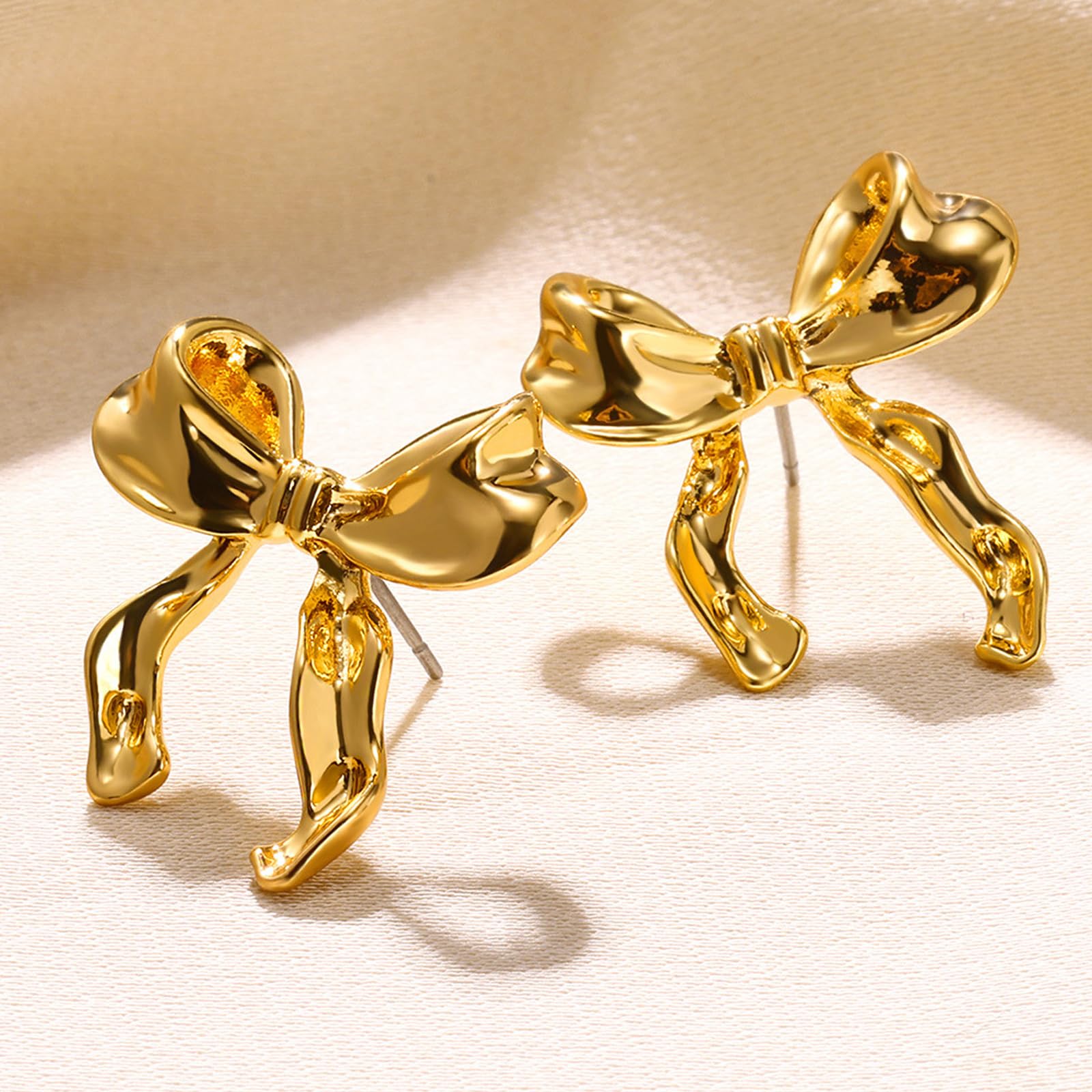 Gold & Silver Bow Earrings for Women - Elegant Ribbon Stud Earrings | Cute Fashion Jewelry Gift for Her | Perfect for Parties, Weddings & Everyday Wear