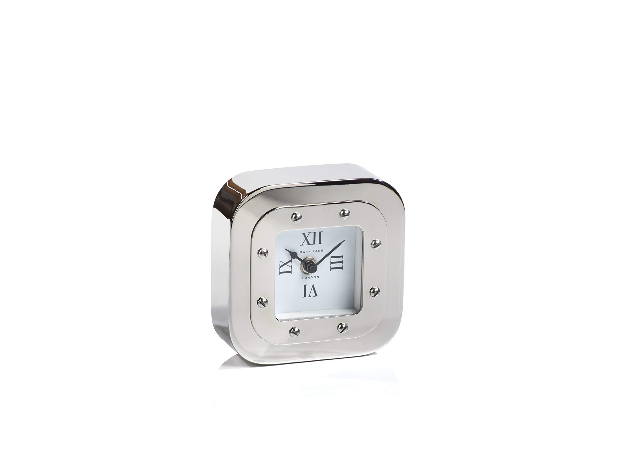 Zodax Mark Lane Silver Table Clock - Small Desk & Shelf Clock for Home Office, Living Room, and Bedroom Decor