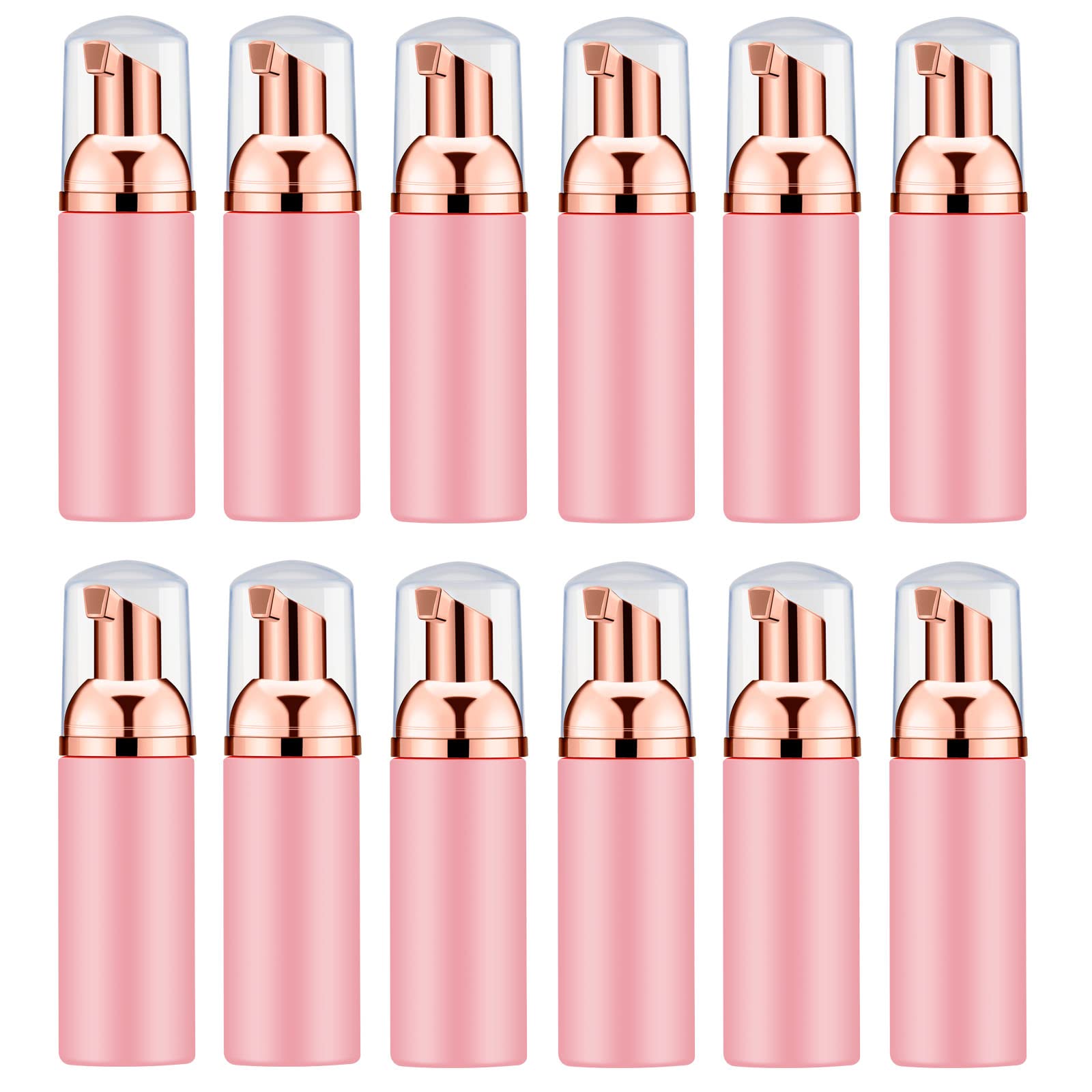 2 Oz Empty Foam Pump Bottles (12 Pack) - Travel Size Foaming Soap Dispensers for Hand Soap, Lash Shampoo & Facial Cleanser - Pink & Rose Gold - Perfect for Travel, Salon & Home Use