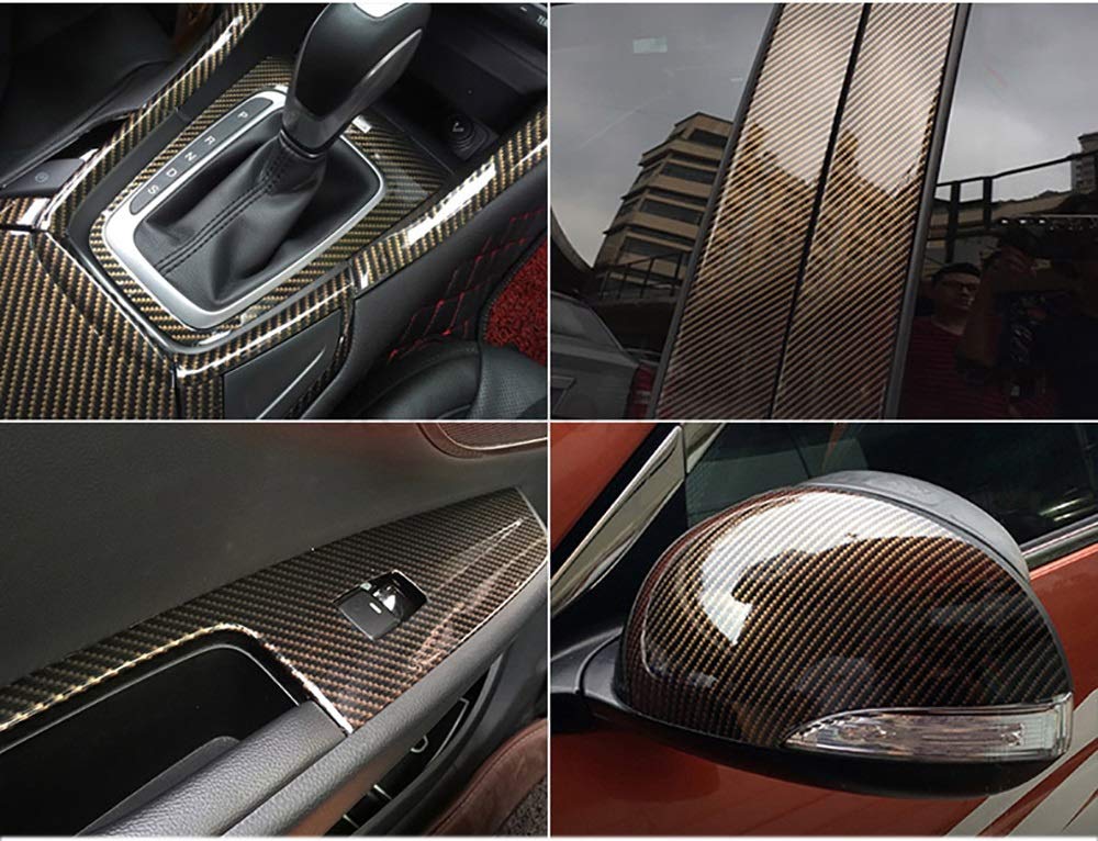 2D Carbon Fiber Vinyl Wrap Film 30x100cm - DIY Car & Motorcycle Sticker for Auto Decoration - High Glossy Gold & Black