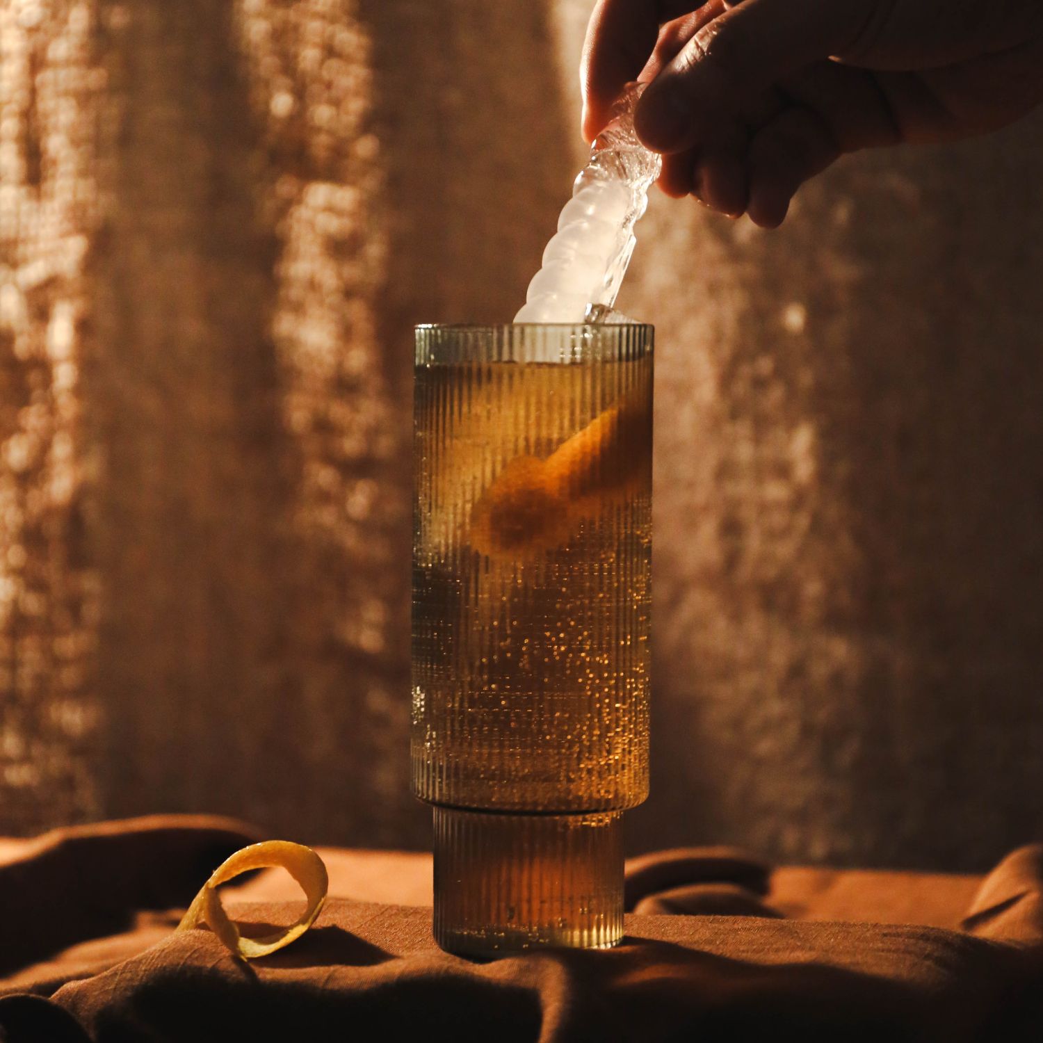 FERM LIVING Ripple Long Drink Glasses Set of 4 - Smoked Grey Modern Tumbler for Cocktails, Iced Coffee & Home Bar Decor