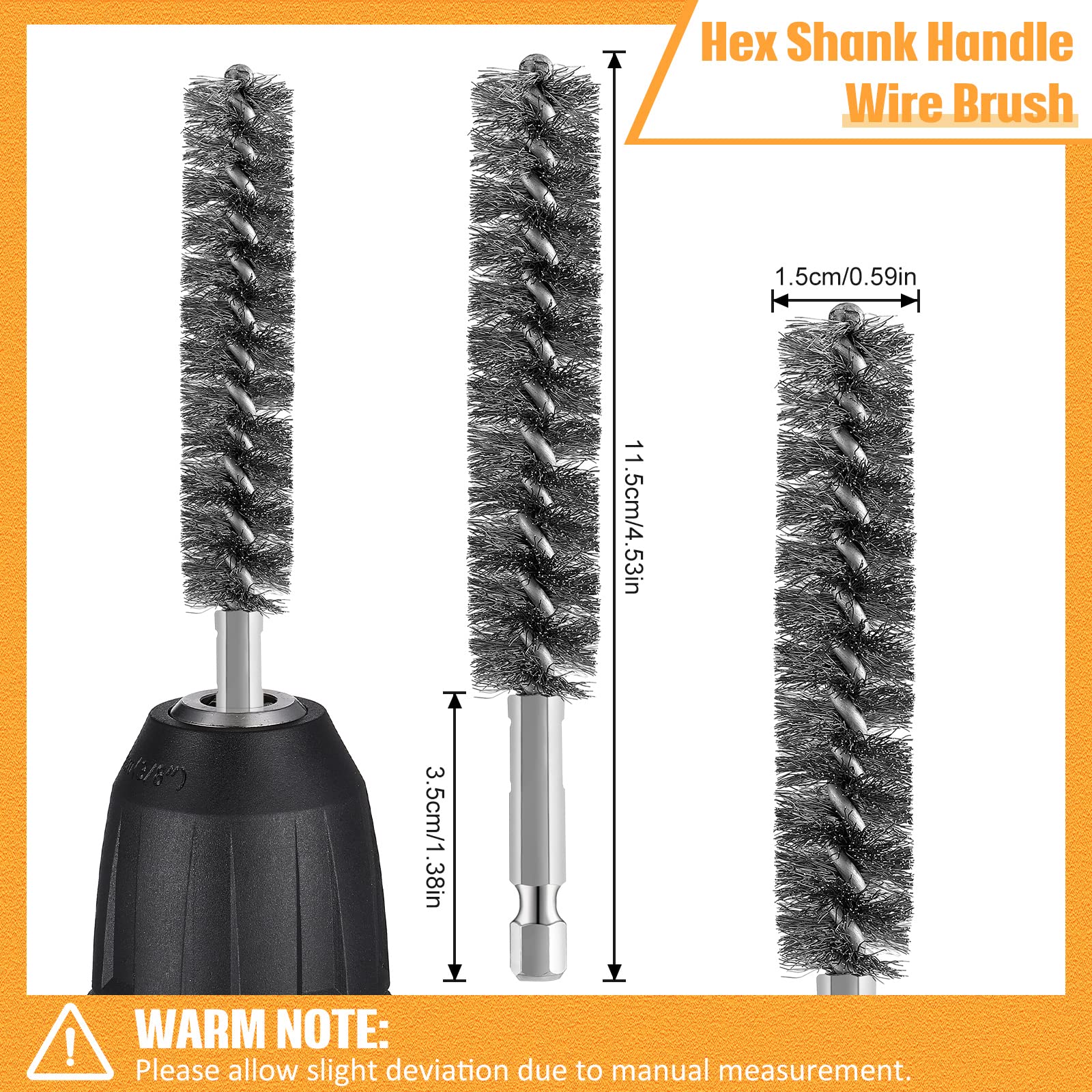 Stainless Steel Bore Brush Bristles Wire Brush Set - 10 Pack with Hex Shank Handle for Power Drill Cleaning - Perfect for Auto Parts, Firearms & Metal Surface Cleaning
