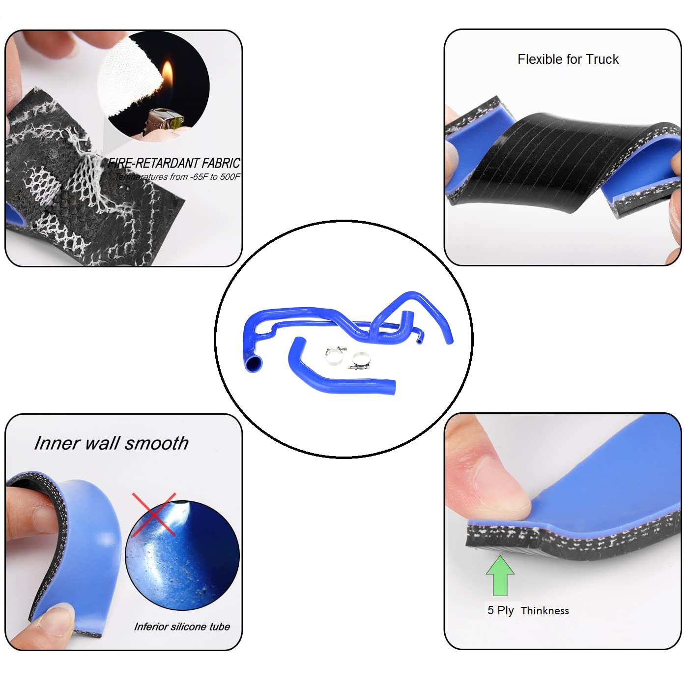 Heavy Duty Silicone Coolant Hose Upper and Lower Radiator Kit for 2001-2005 Chevy GMC Sierra 2500 3500 Duramax 6.6L - High Pressure & Heat Resistant with Embedded Fibers (Blue) | Perfect for Off-Roading, Towing & Extreme Temperature Conditions