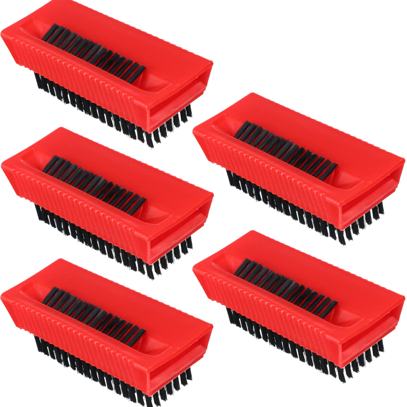 BOAO 5-Pack Soft Nail Cleaning Brushes - Reusable Hand Scrub Brushes for Men, Women & Kids - Gentle Plastic Fingernail Brush Set (Red & Black) - Perfect for Salon, Home & Travel Use