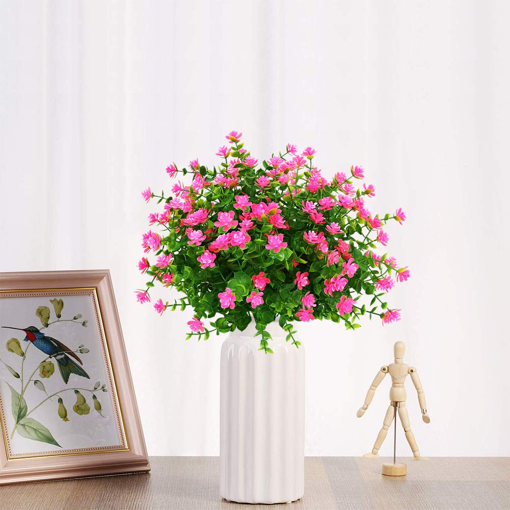 UV Resistant Artificial Boxwood Plants 4 Pack - Fake Outdoor Greenery Shrubs for Hanging Planters, Indoor & Outdoor Decor - Perfect for Home, Office, Wedding, Farmhouse (Pink)