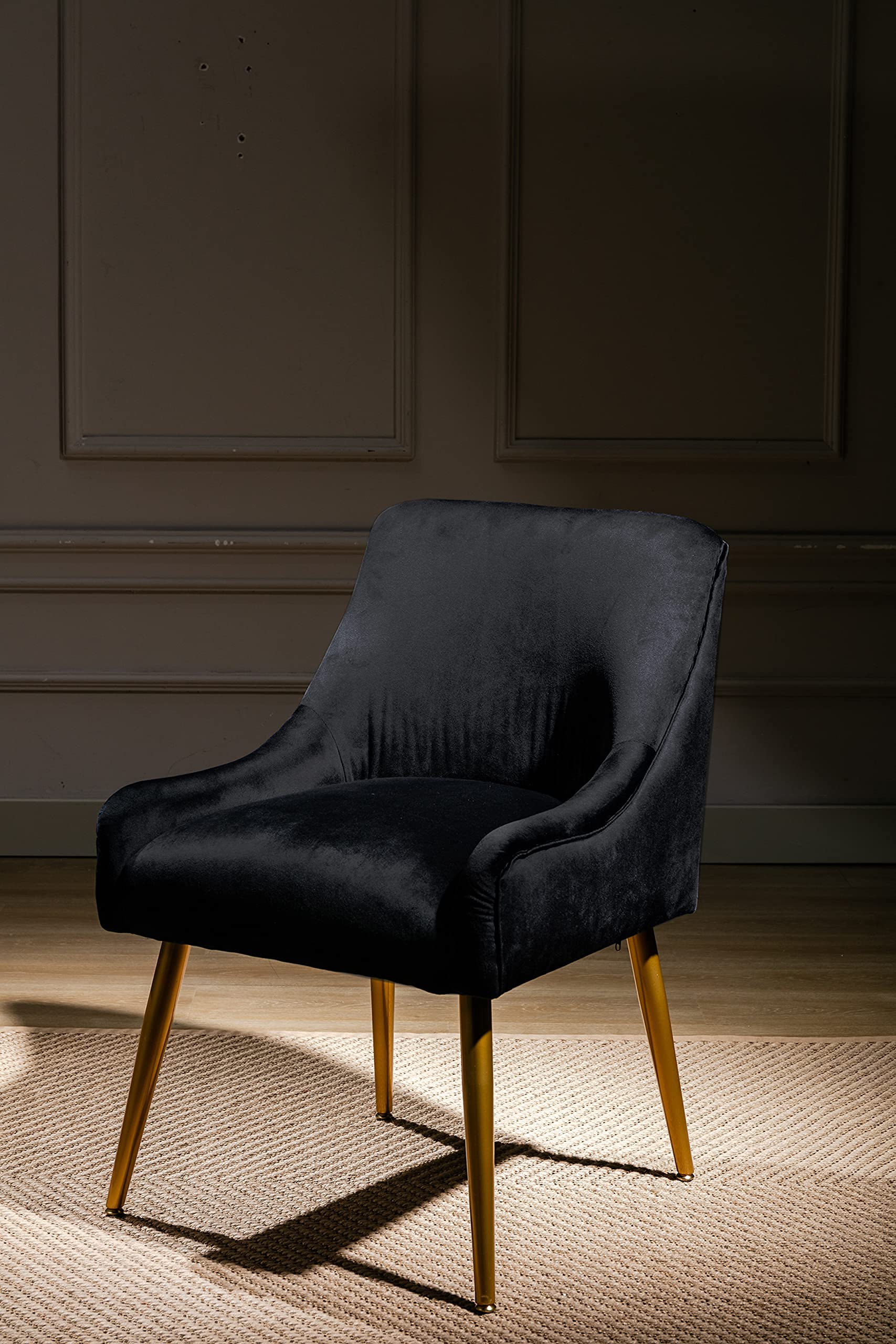 Modern Velvet Wide Accent Chair with Swoop Arms & Metal Legs - Stylish Side Chair for Living Room, Bedroom, Office or Study (Black Velvet) - Perfect for Relaxing, Reading & Home Decor