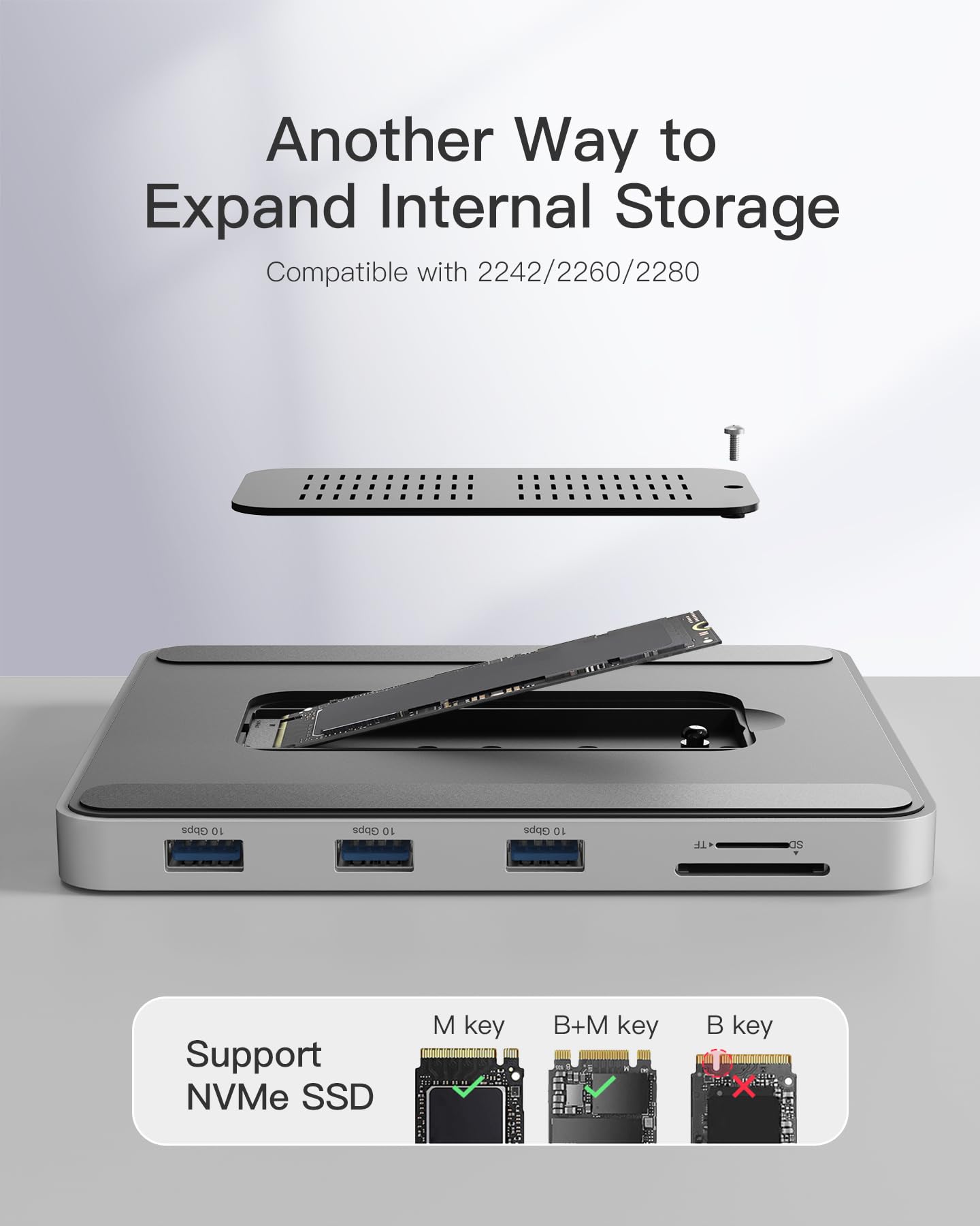 Inateck 8-in-1 Aluminum USB C Hub for iMac 24 Inch 2021/2023 - USB 3.2 Gen 2 Docking Station with NVMe SSD Enclosure, 10Gbps USB-C Port & SD/TF Card Reader - Perfect for Home Office, Video Editing & External Storage Expansion (Model DK2001)