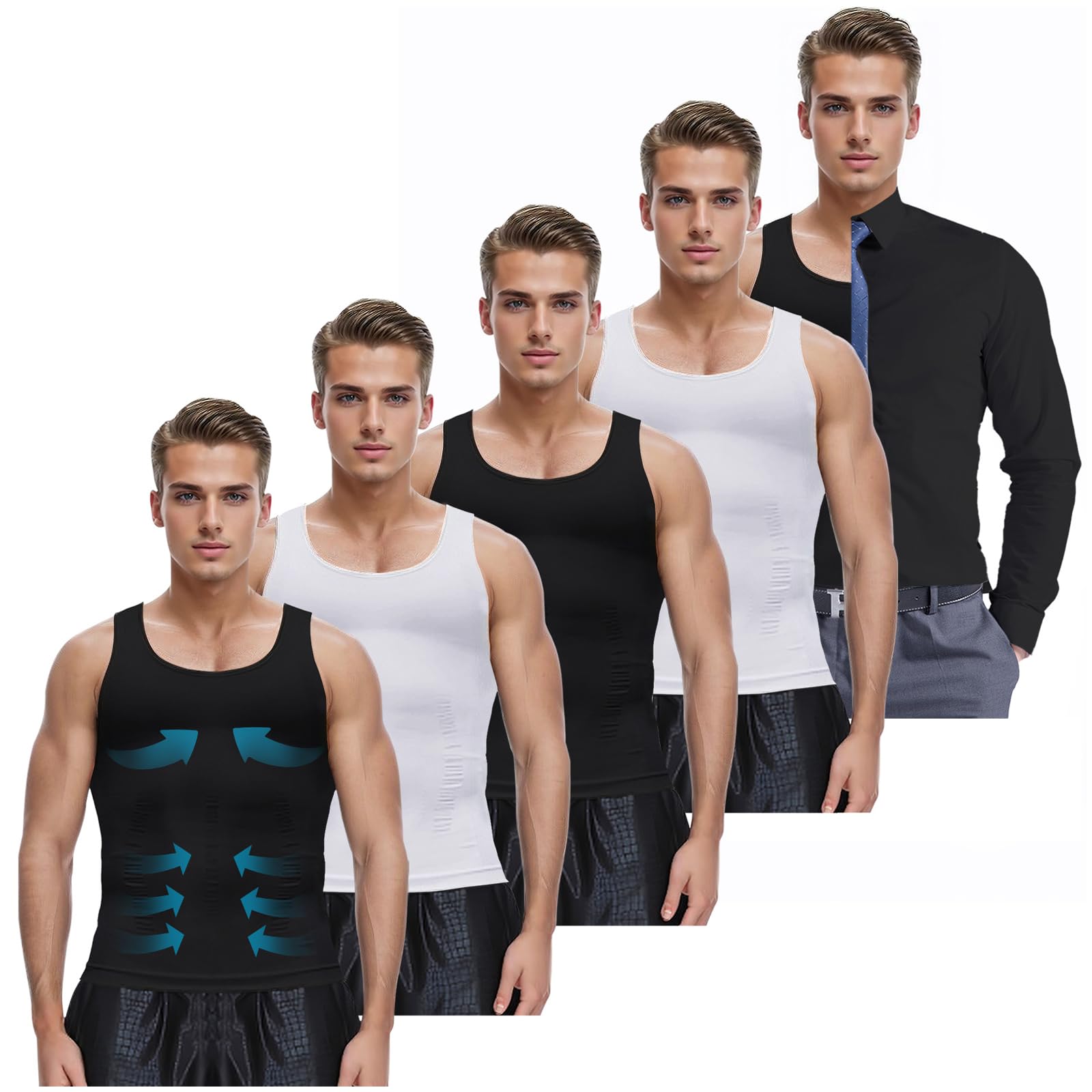 Men's Slimming Undershirt Shapewear - Gynecomastia Compression Shirt & Body Shaper for Posture Support - Perfect for Workouts, Office Wear & Everyday Comfort