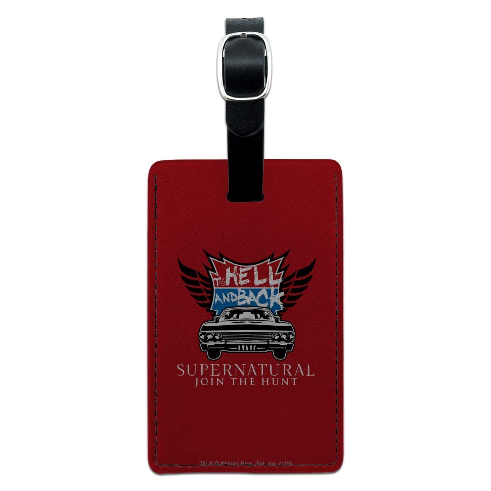 Supernatural to Hell and Back Rectangle Leather Luggage Tag - Durable Carry-On ID Tag for Travel Bags - Perfect for Suitcases, Backpacks & Duffel Bags