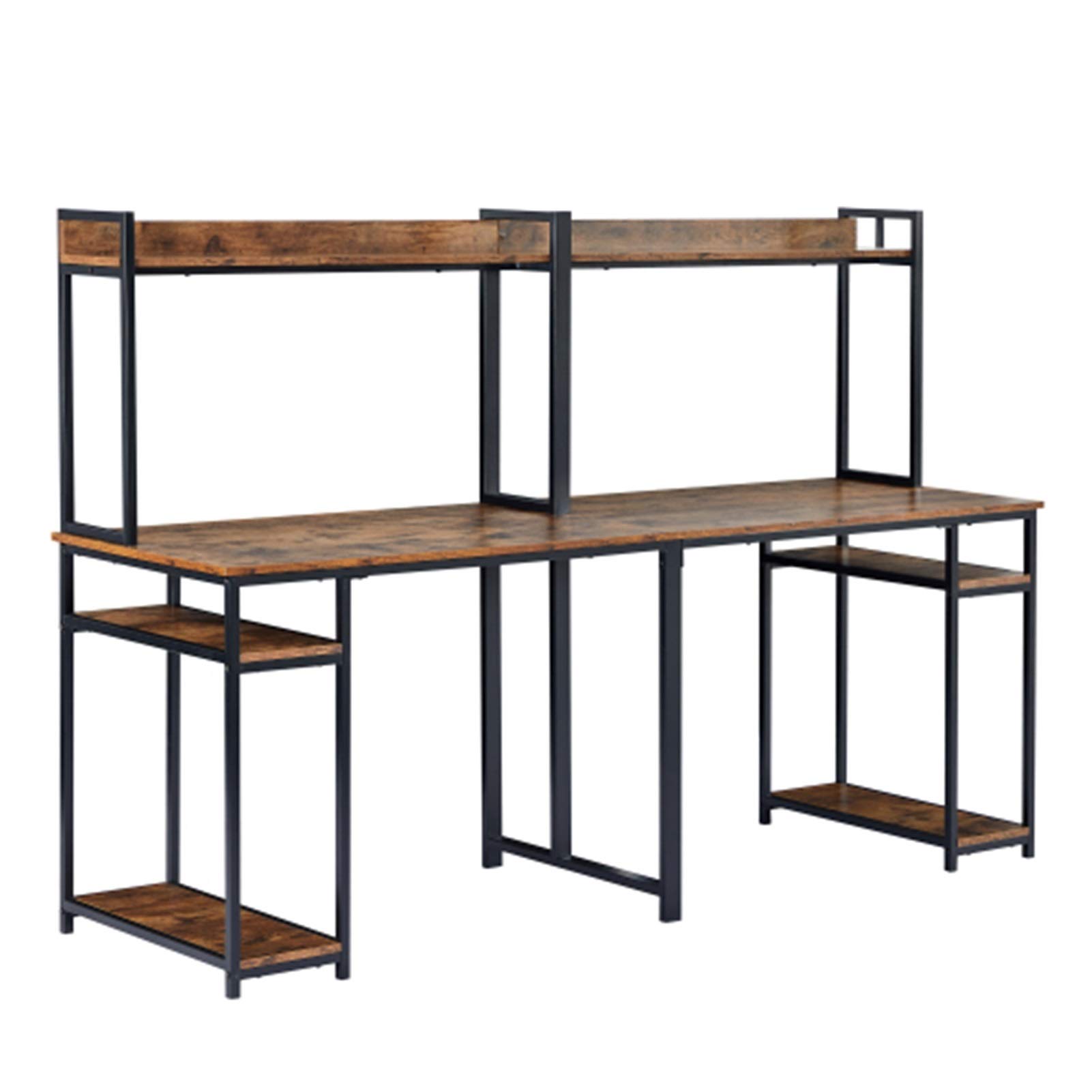 Double Workstation Desk with Shelves & Storage - Spacious Home Office Desk for Two, Multifunctional Computer & Study Desk - Perfect for Shared Workspaces, Remote Work & Small Office Setups