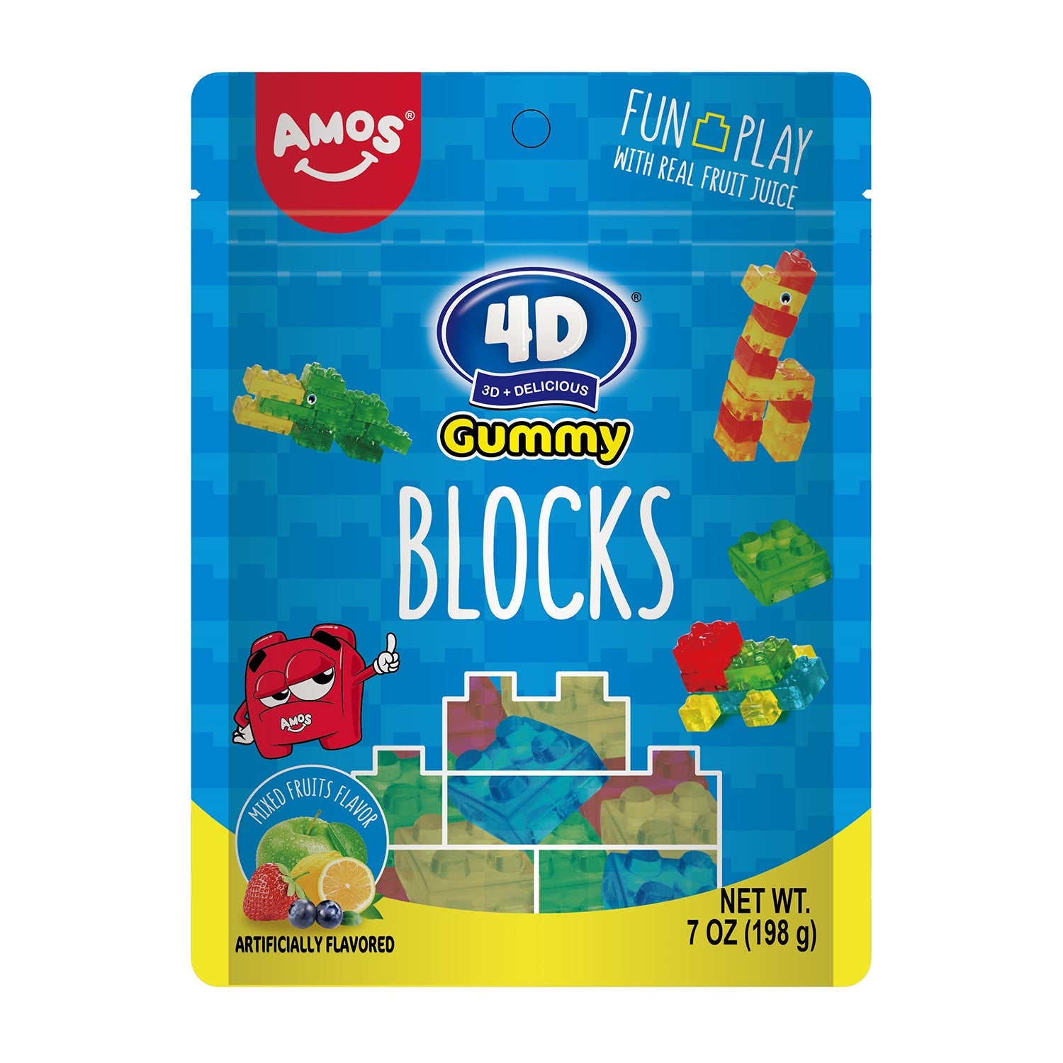 Amos 4D Gummy Creative Edible Building Blocks - 3.53oz (12 Count) - Fun STEM Learning Toy for Kids - Perfect for Birthday Parties & Classroom Activities