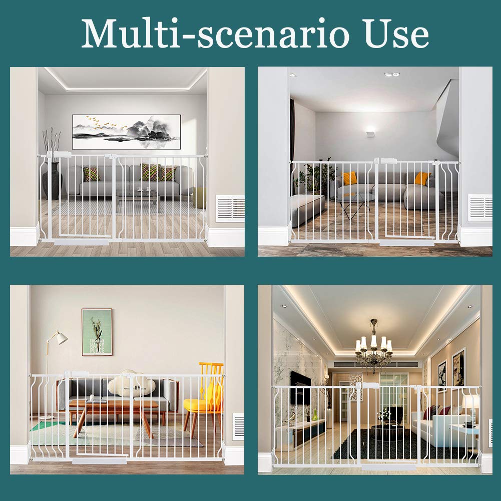 ALLAIBB 58-62 Inch Extra Wide Baby Gate - Pressure Mount Walk Through with Auto Close (57.48-62.20in) - White Metal Safety Gate for Stairs, Doorways, Kitchen & Living Room - Perfect for Childproofing Homes with Kids, Babies & Pets