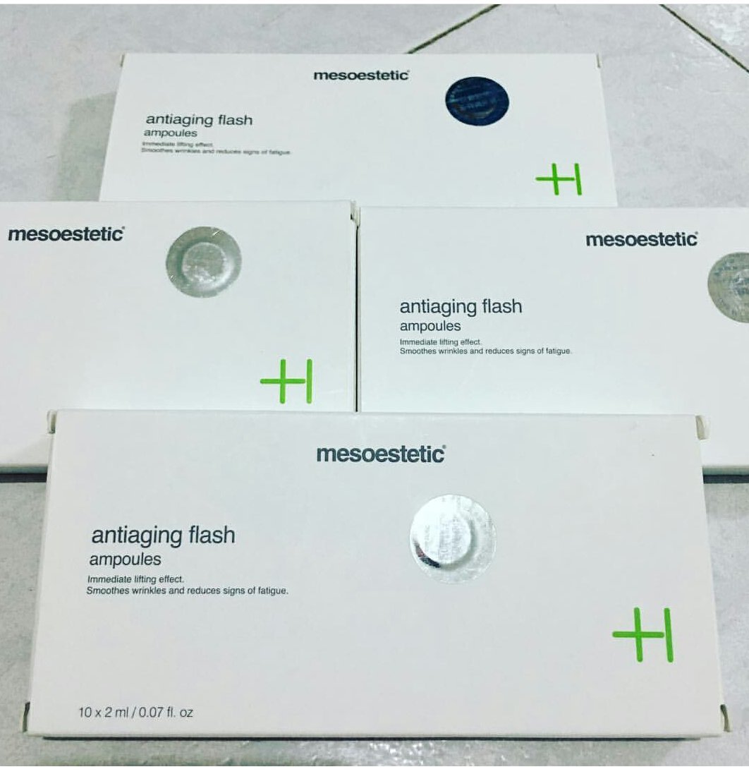 Mesoestetic Anti-Aging Flash Ampoules 20ml x 10/Box - Professional Wrinkle Treatment for Face & Neck - Perfect for Daily Skincare Routine & Special Occasions
