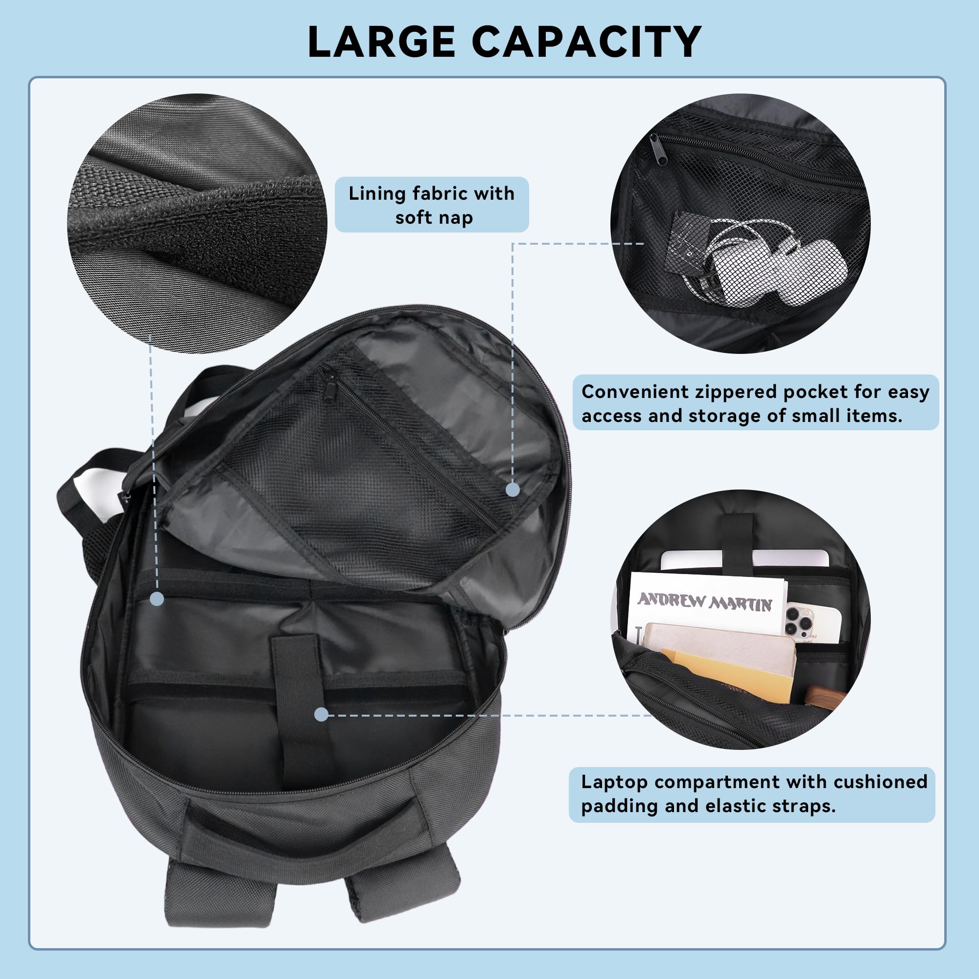 Zavothy Lightweight 15.6 Inch Laptop Backpack for School & Business - Water Resistant Casual Daypack for Women & Men (Black) - Perfect for College, Office, Travel & Daily Commute
