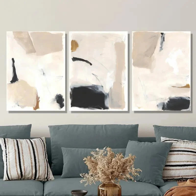 3-Piece Beige Abstract Nordic Style Textured Metal Wall Art - Ready to Hang Modern Home Decor for Living Room, Bedroom & Office