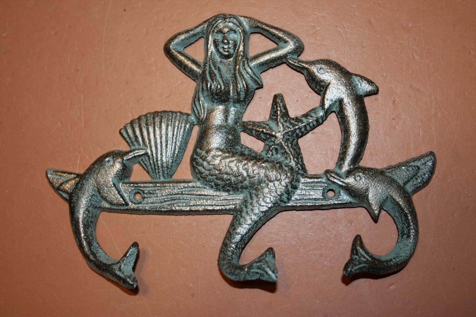 Antique Cast Iron Mermaid Towel & Robe Hooks Set of 5 - Rustic Beach Bathroom Accessories for Coastal Decor, Nautical Theme, and Seaside Home Decor