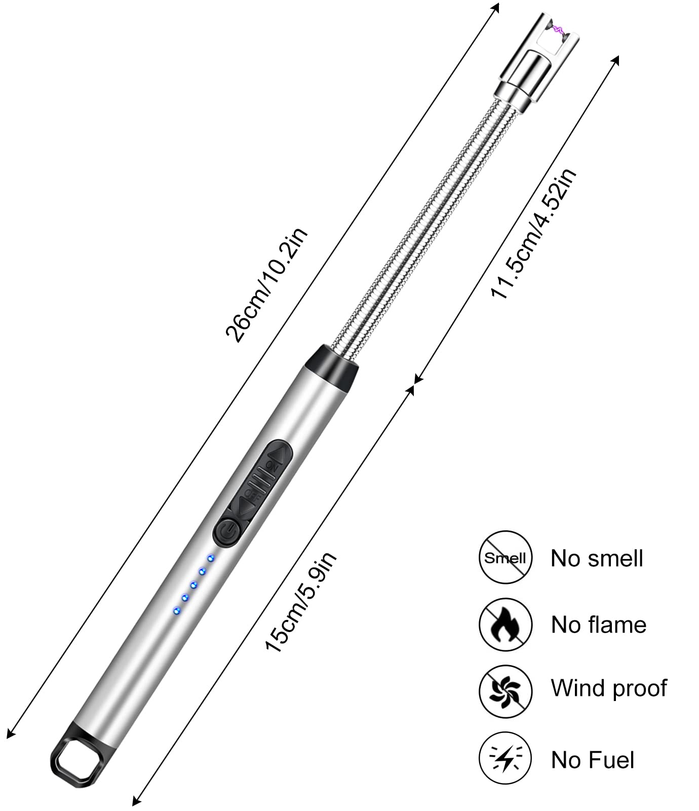 Rechargeable Windproof Arc Lighter for Kitchen, Camping & BBQ - Silver