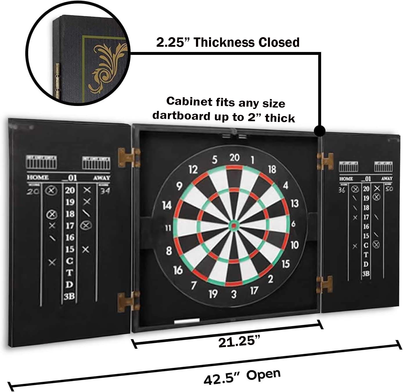 THOUSAND OAKS BARREL CO. Personalized Dartboard & Cabinet Set with 6 Steel Tip Darts - Premium Wooden Dart Board Game Set for Home, Bar, or Game Room Entertainment