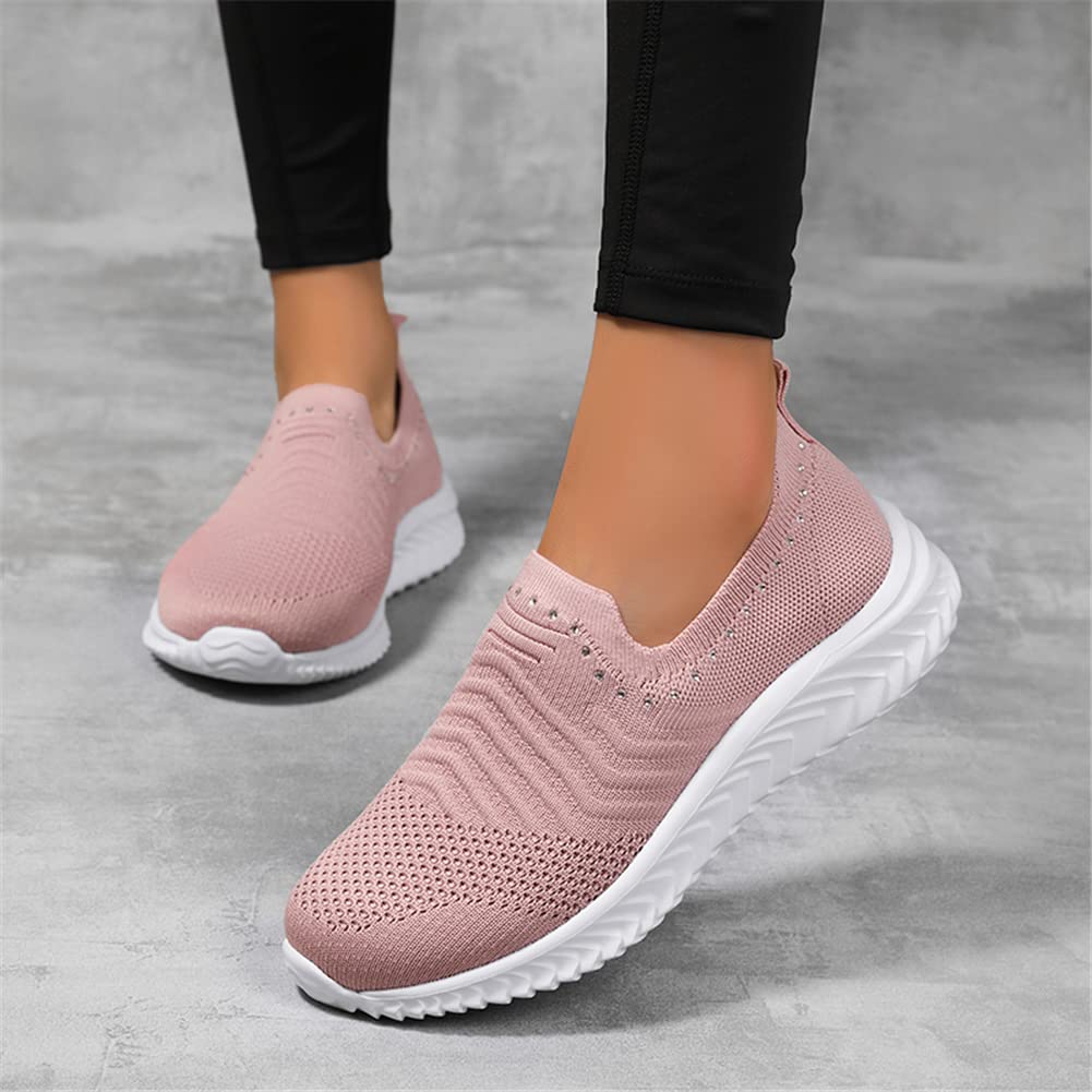 GOSPT Women's Slip-On Sock Sneakers - Glitter Rhinestone Jazz Latin Dance Mesh Shoes for Women - Comfortable Casual Walking & Dance Shoes for Parties, Performances, and Everyday Wear