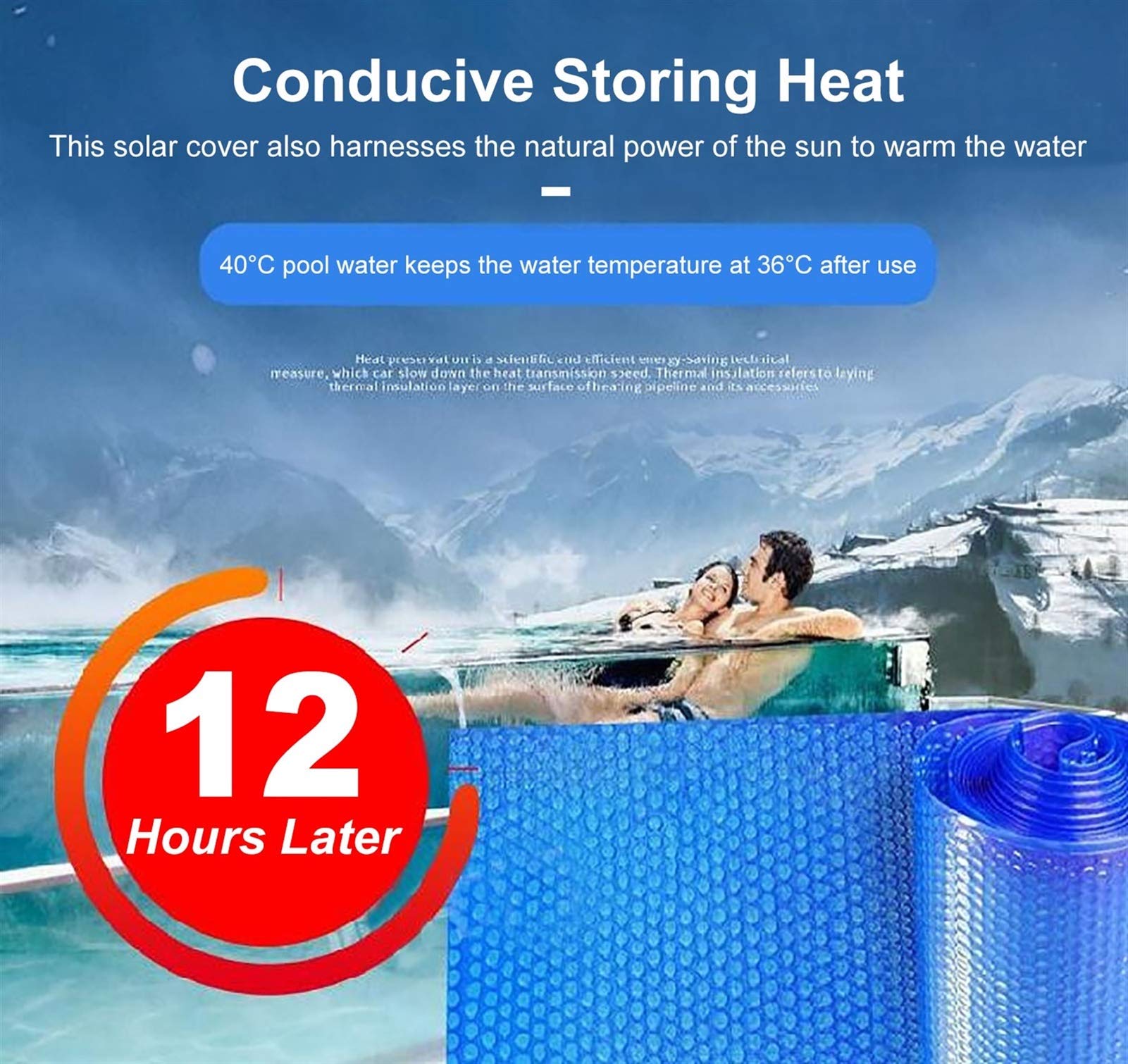 Heavy-Duty 400G/M² Solar Thermal Pool Cover - Rectangle Blue Tarpaulin for Above Ground & Frame Swimming Pools (4m x 4m/13ft×13ft) - Summer Protection & Heat Retention Solution