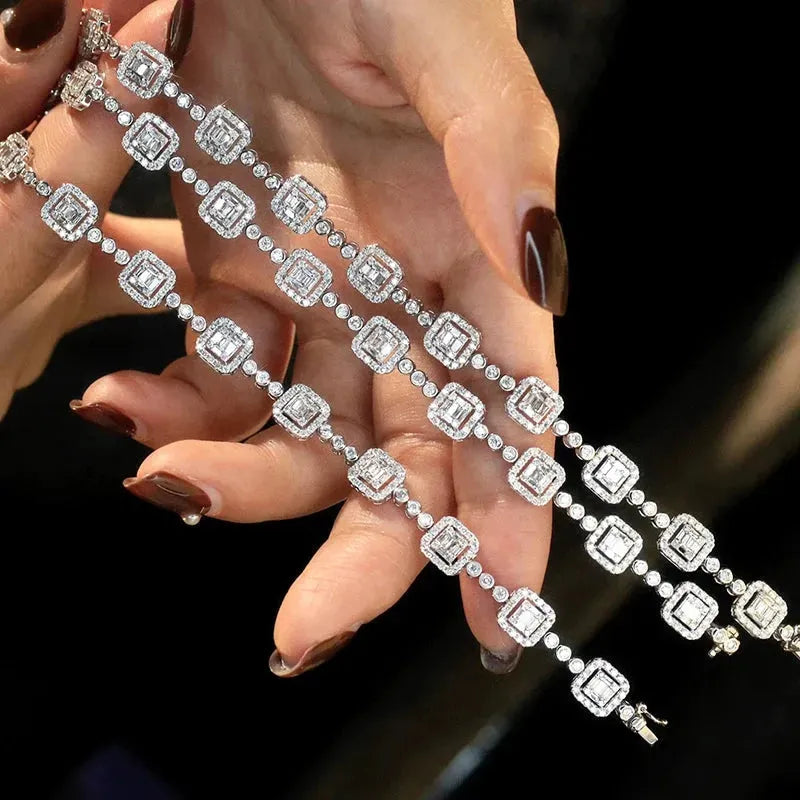 18K White Gold Diamond Bracelet for Women - 2.45 Carat Real Natural Diamonds, Luxury Geometric Design Jewelry Gift for Anniversary, Wedding & Senior Banquet | Elegant Evening Wear & Special Occasion Accessory
