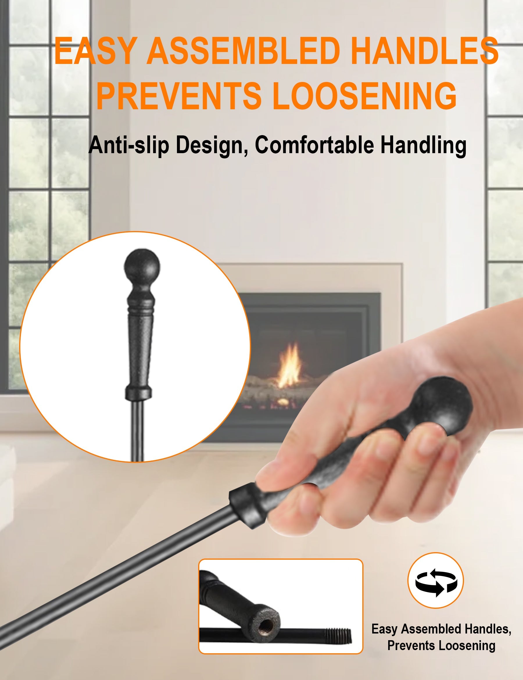 VODA™ 31.5 Inch Heavy Duty Cast Iron Fireplace Tool Set with Stand - VDTS205 - Perfect for Indoor Fireplace Maintenance and Home Decor