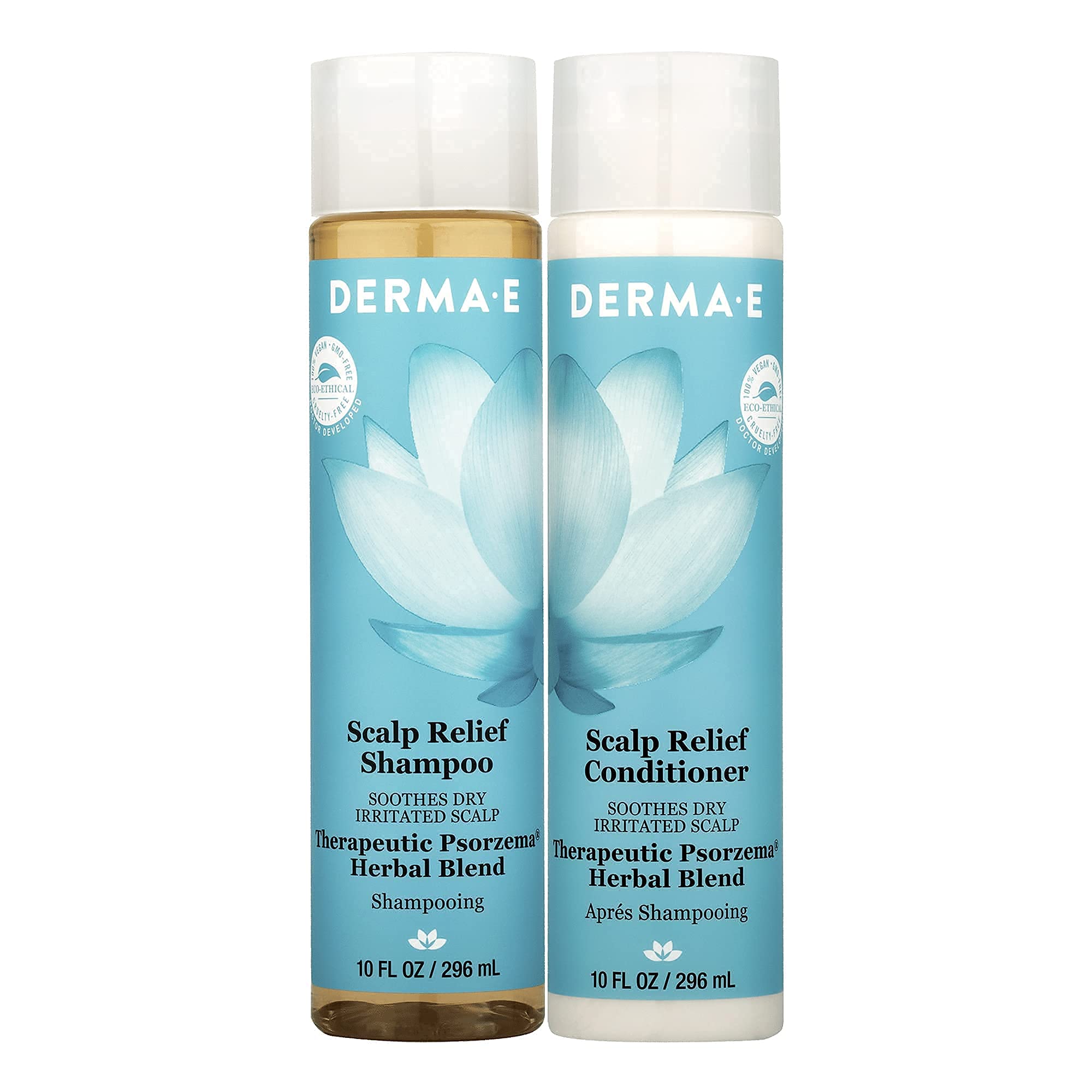 DERMA E Psorzema Herbal Blend Shampoo & Conditioner Set (8oz Each) - Soothes Irritated, Itchy Scalp & Relieves Dandruff - Ideal for Sensitive Scalp Care & Daily Hair Routine
