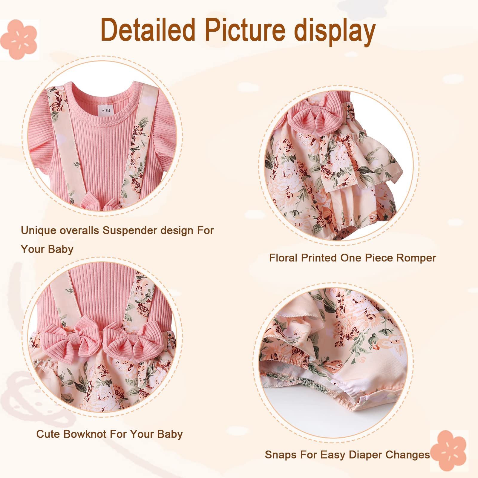 Baby Girl Floral Romper Dress with Ruffle Sleeves & Headband - Newborn Infant Jumpsuit Outfit for Spring Summer - Perfect for Photoshoots, Parties & Everyday Wear