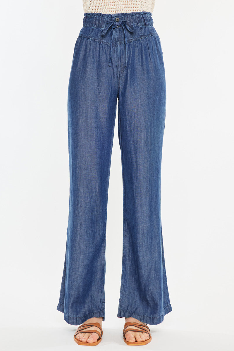 Katy High Rise Paperbag Wide Leg Jeans for Women - Trendy Stretch Denim Pants with Elastic Waistband | Perfect for Casual Outfits, Office Wear & Date Nights