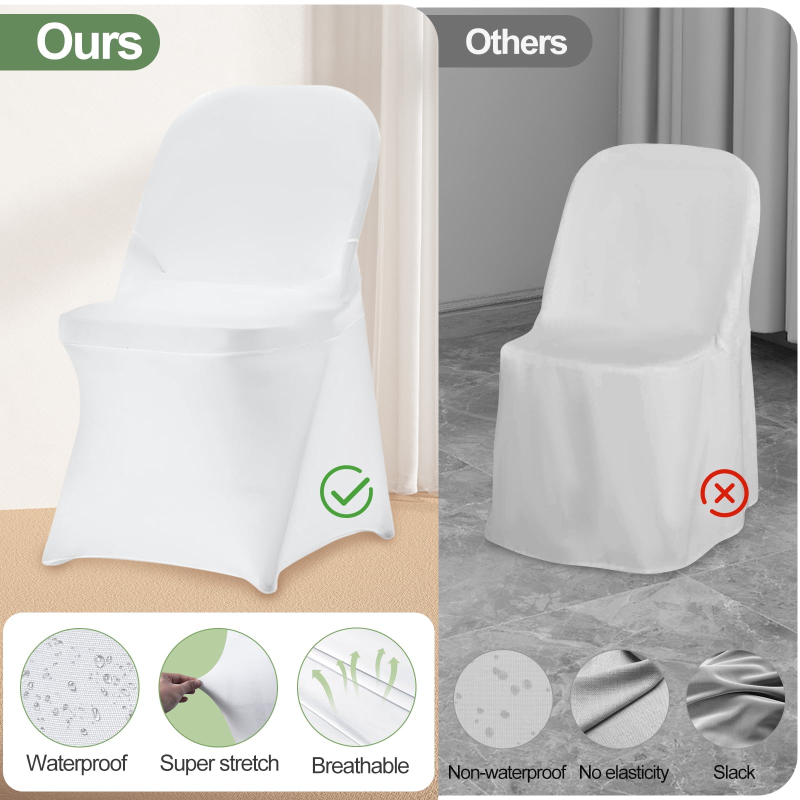 EMART 10-Pack White Folding Chair Covers - Stretchable Polyester Spandex Universal Fit Slipcovers for Weddings, Parties, Banquets & Holiday Celebrations | Perfect for Event Decor, Home Gatherings & Outdoor Celebrations