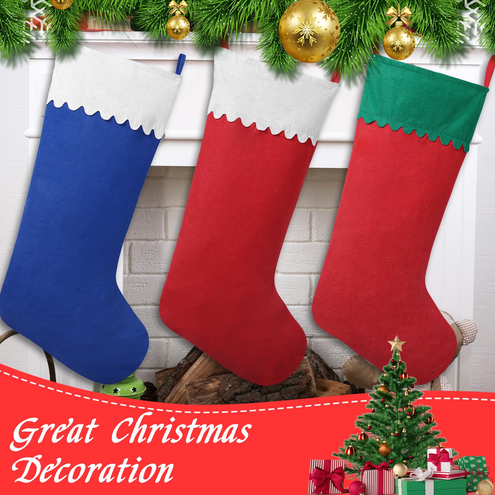 2 Pack Jumbo 38-Inch Red & White Felt Christmas Stockings - Large Holiday Stockings for Fireplace, Xmas Tree Decor - Perfect for Family Home Decorations, Christmas Parties & Festive Gift Giving