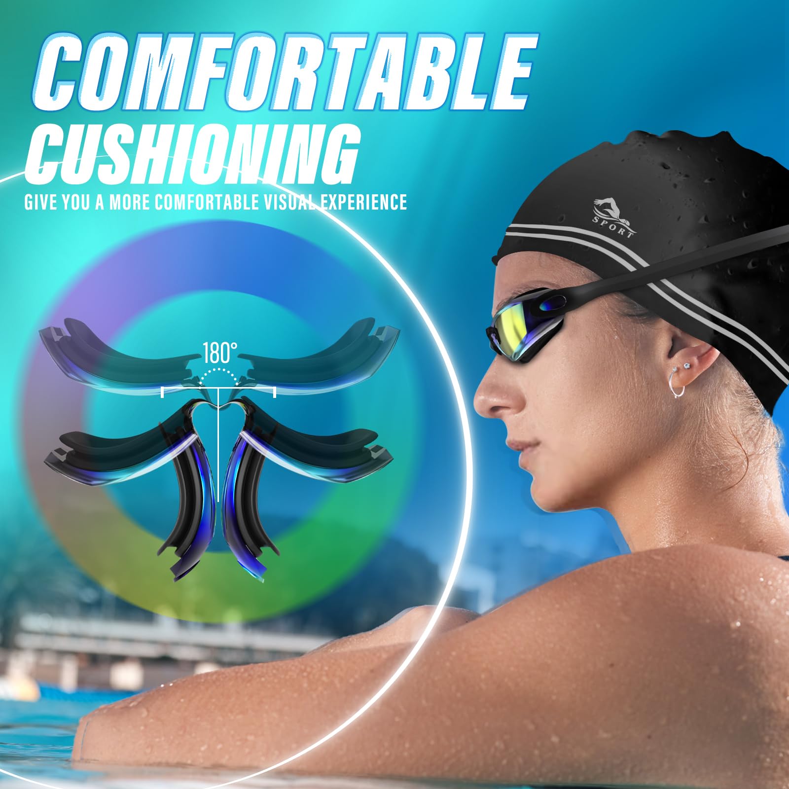Premium Anti-Fog Swimming Goggles & Silicone Swim Cap Set for Adults - High Stretch Comfort for Men & Women - Ideal for Lap Swimming, Triathlon Training & Water Aerobics