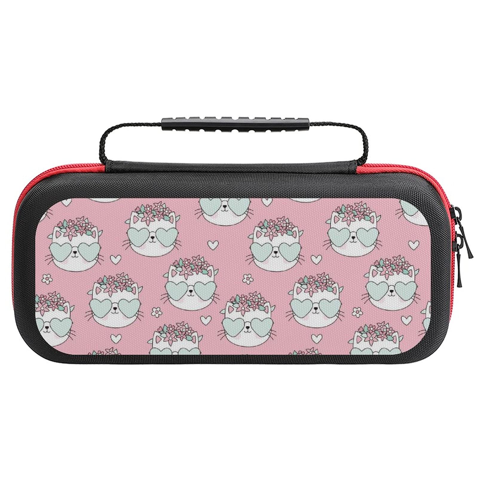 Pink Cat Print Nintendo Switch Lite Carrying Case - Portable Travel Storage Bag for Switch Lite & Accessories - Perfect for Gaming On-The-Go & Travel Protection