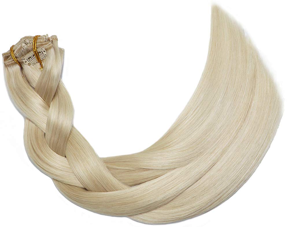Aison 20 Inch Clip-in Human Hair Extensions - Platinum Blonde Straight 7pcs 120g Thick Wefts for Volume & Length | Perfect for Parties, Weddings & Daily Styling