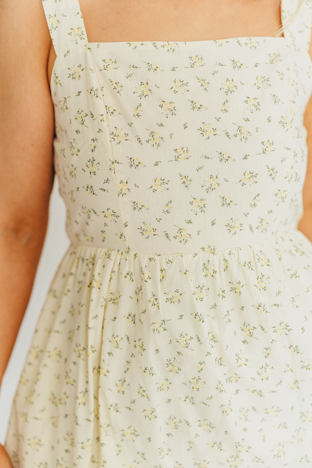 Tinsley 100% Cotton Floral Print Midi Dress - Cream | Women's Summer Casual Dress for Beach, Brunch & Date Night