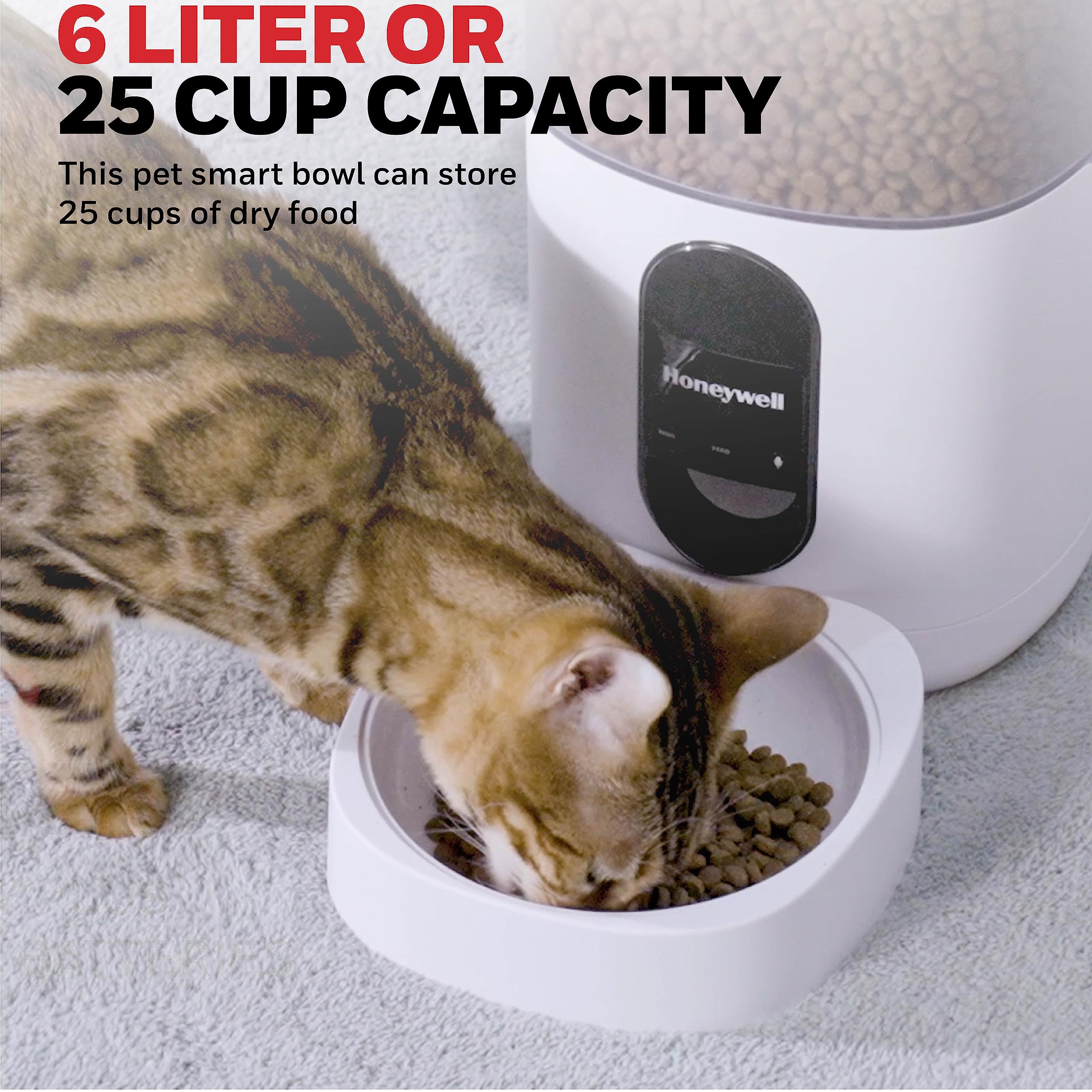 Honeywell 6L Automatic Pet Feeder with Smartphone App - Programmable Dog & Cat Food Dispenser, Portion Control, Voice Recording - Perfect for Small to Large Breeds - Ideal for Travel, Work & Multi-Pet Homes